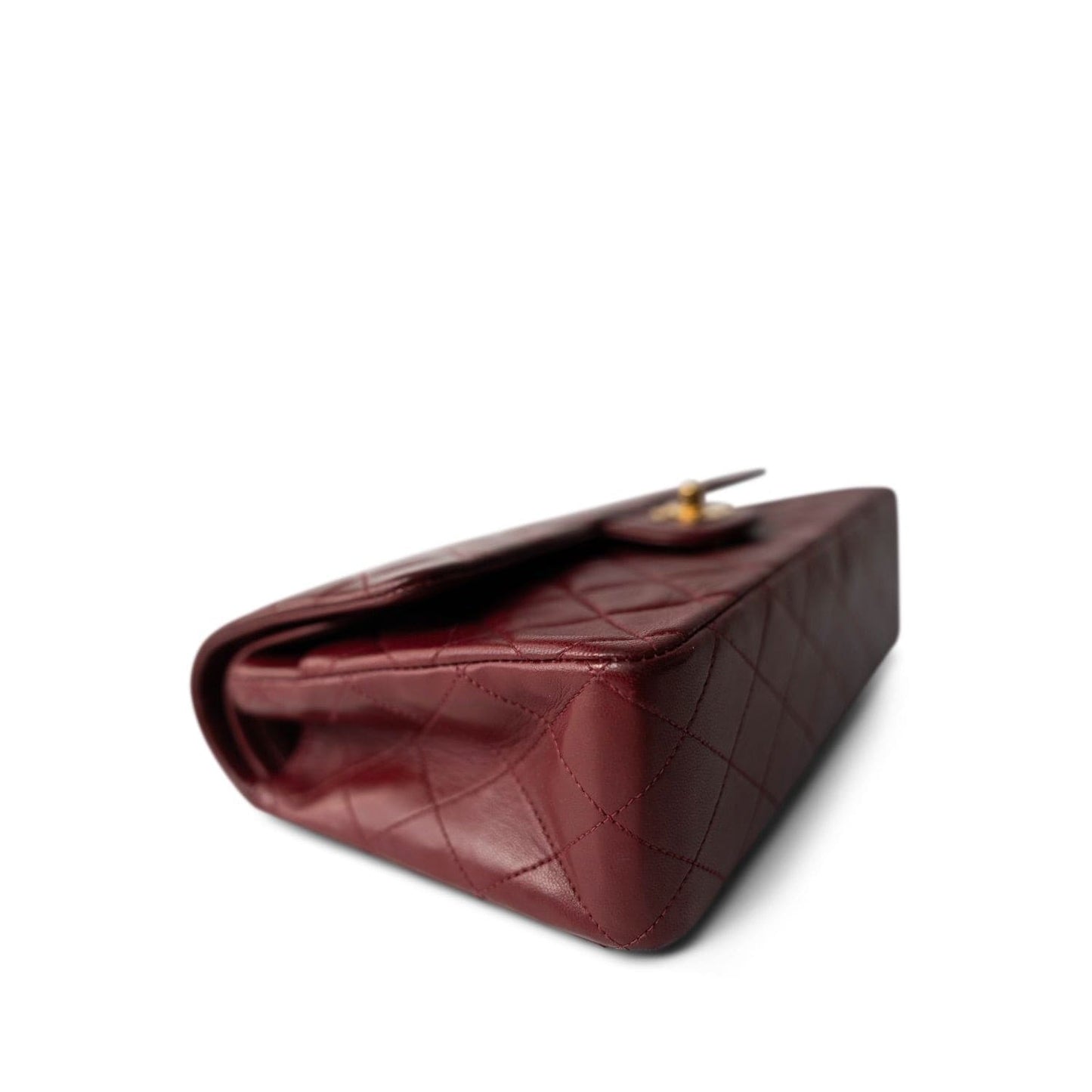 Burgundy / Wine Lambskin Quilted Classic Flap Medium Gold Hardware