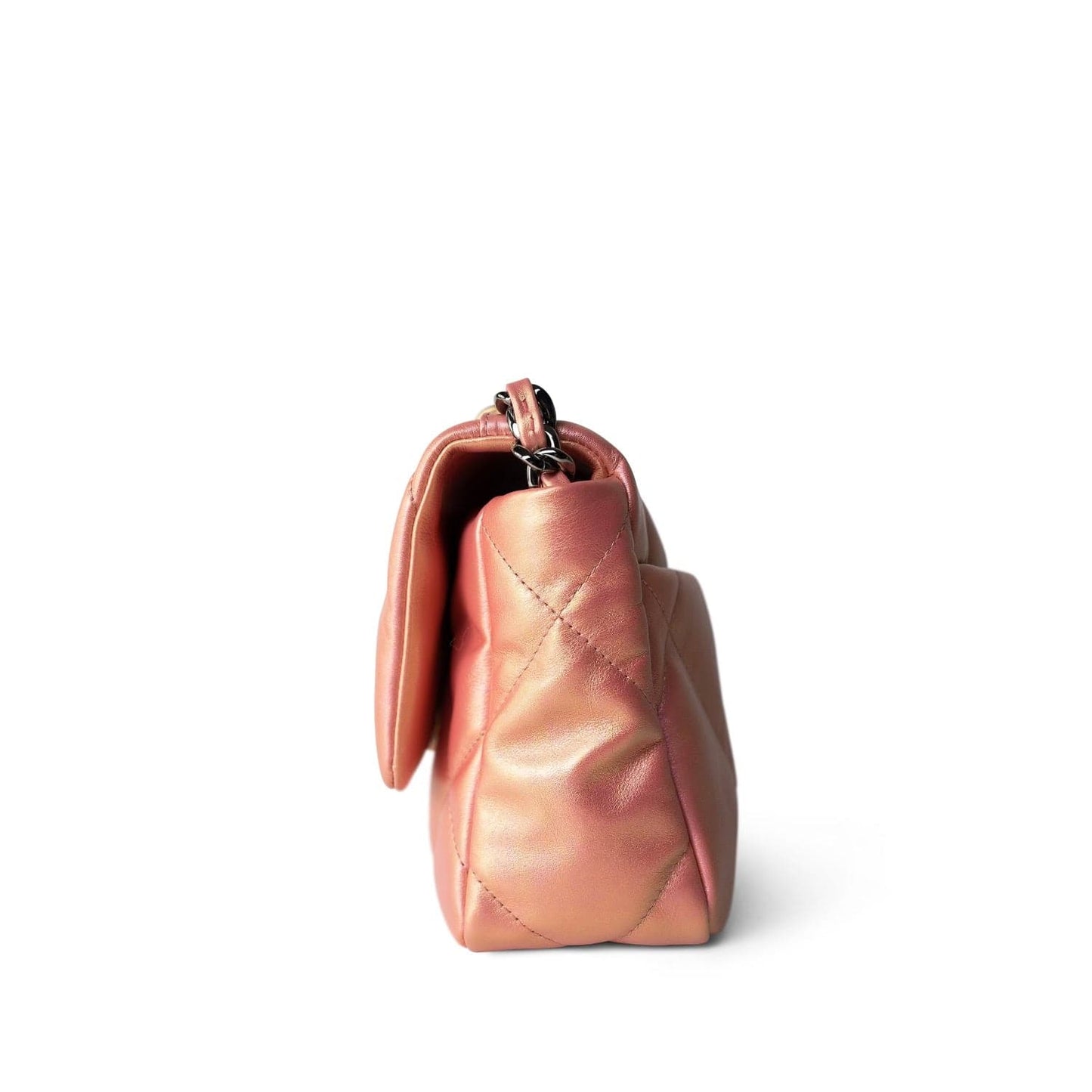 21P Iridescent Pink/Gold Lambskin Quilted 19 Flap Small Mixed Hardware