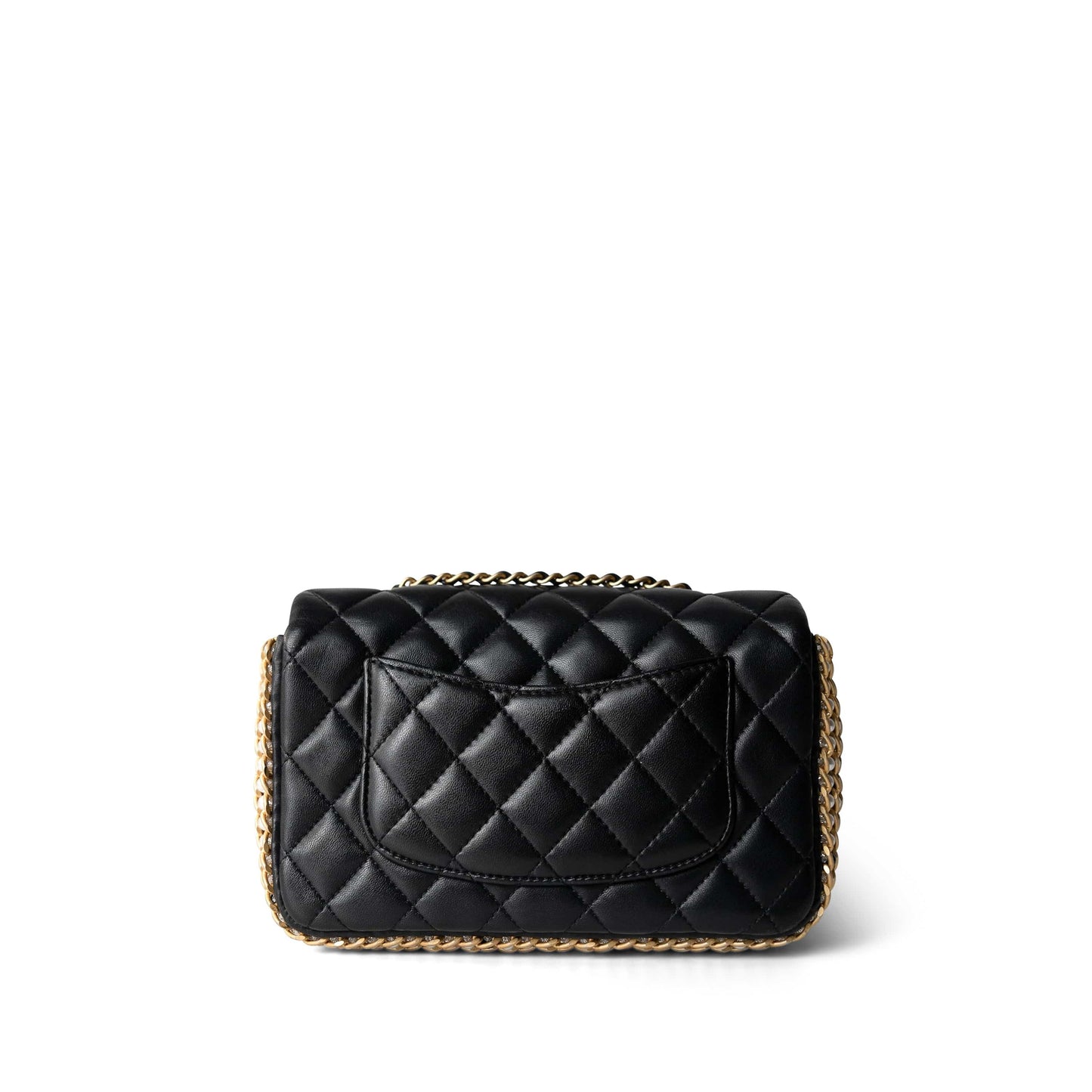 Black Lambskin Quilted Mini River of Pearls Flap Bag Aged Gold Hardware