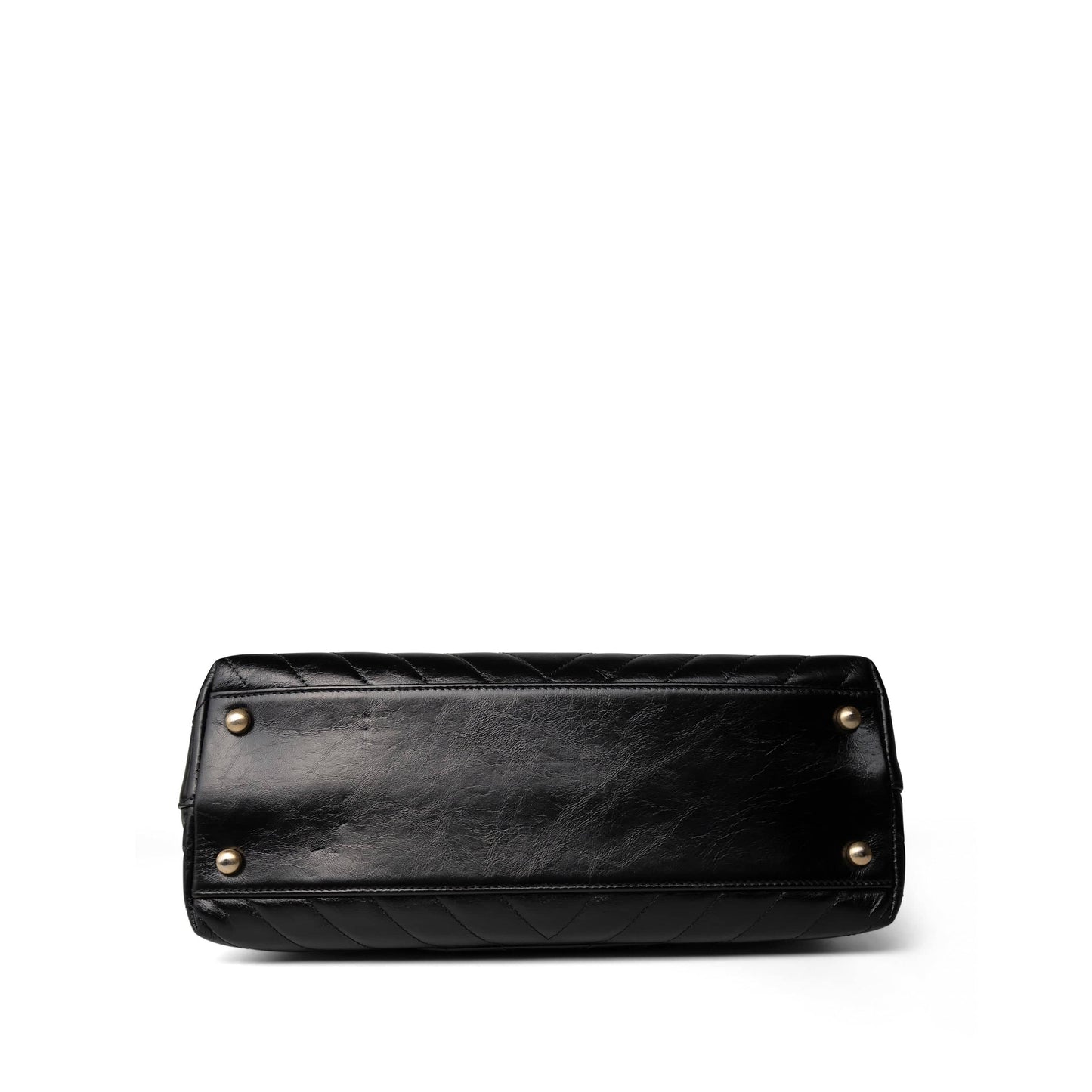 Black Chevron Calfskin Coco Handle Flap Medium (Old Small) Aged Gold Hardware