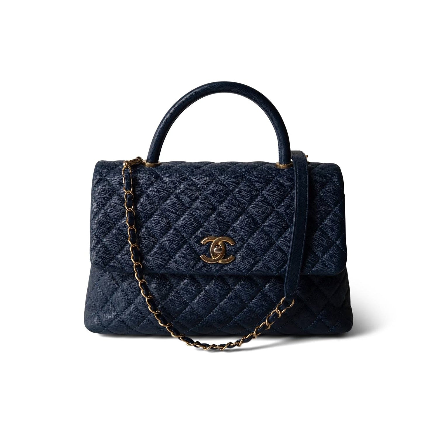 Navy Caviar Quilted Coco Handle Large Aged Gold Hardware