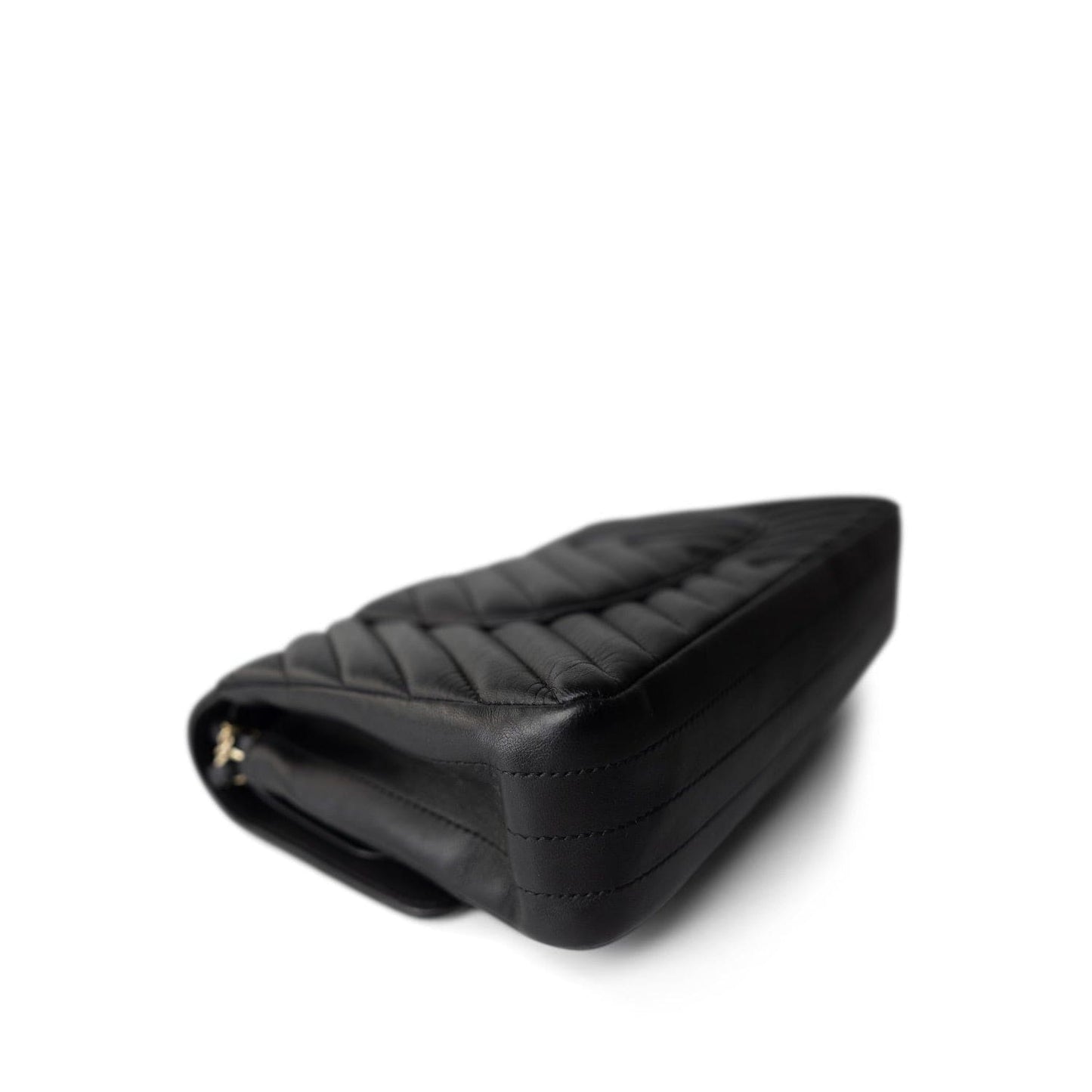 Black Lambskin Chevron Medium Classic Flap Light Gold Hardware