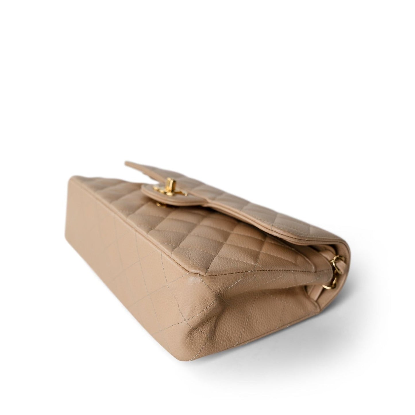 Beige Clair Caviar Quilted Small Classic Flap Gold Hardware