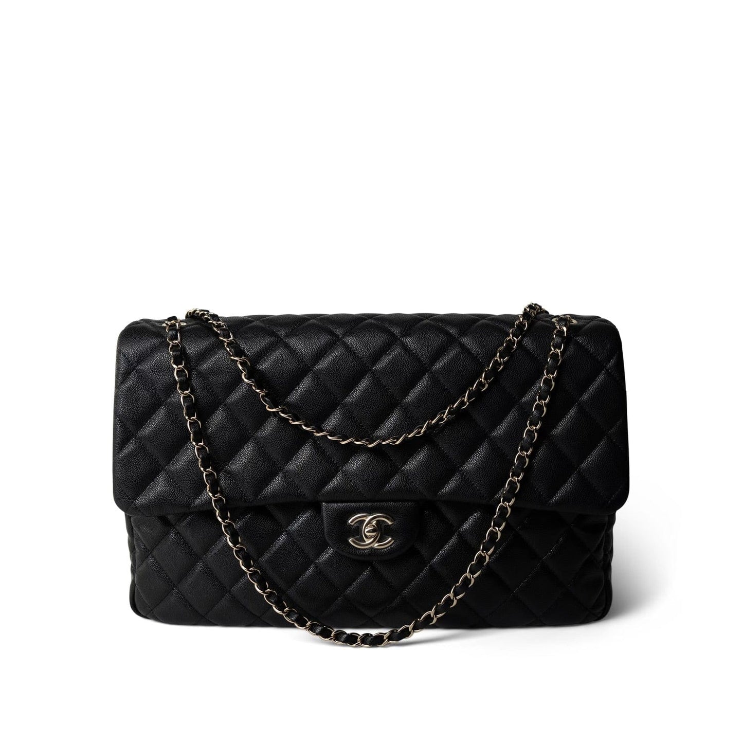 Black Caviar Quilted XXL Jumbo Single Flap Light Gold Hardware