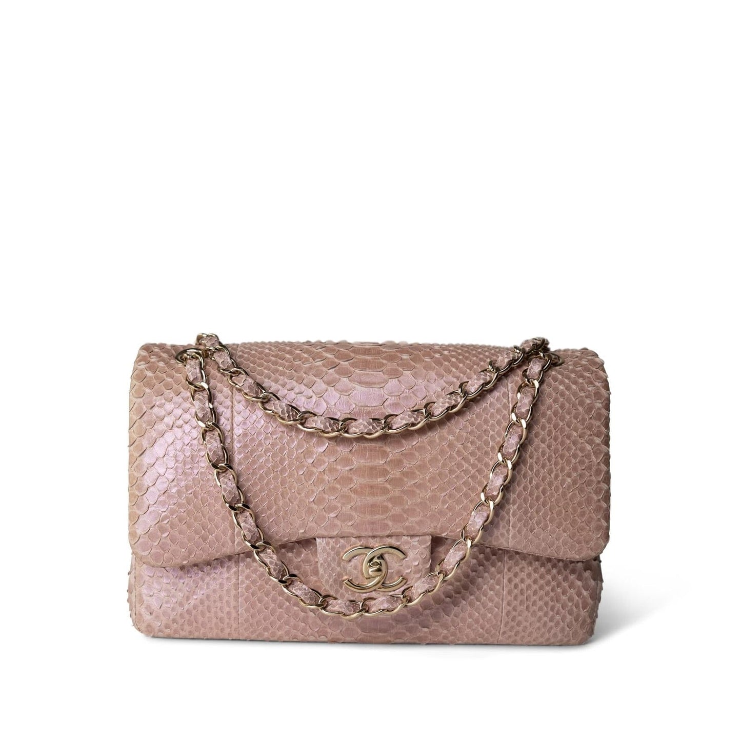 Iridescent Light Pink Python Classic Flap Jumbo LGHW