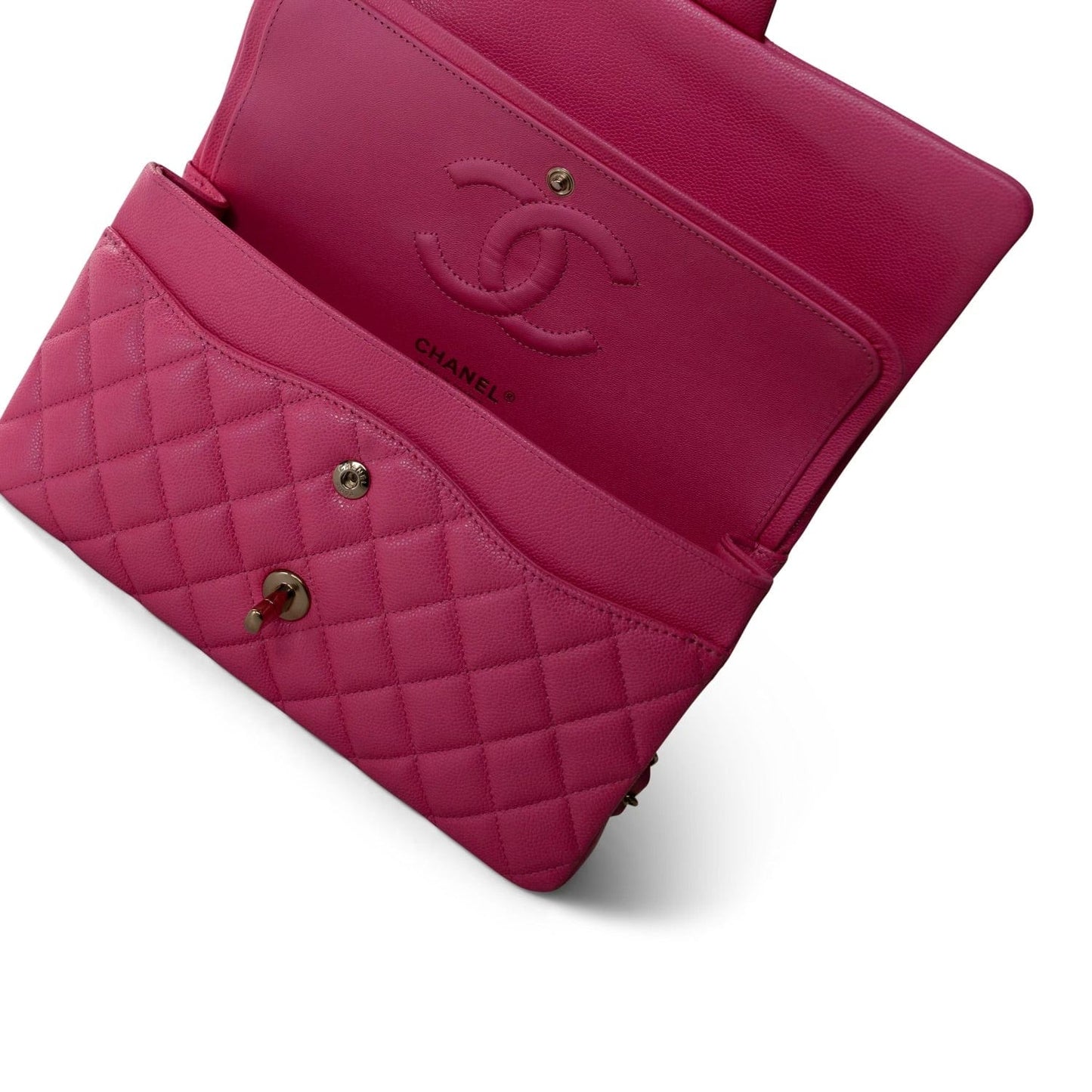 23S Pink Caviar Quilted Classic Flap Medium Light Gold Hardware