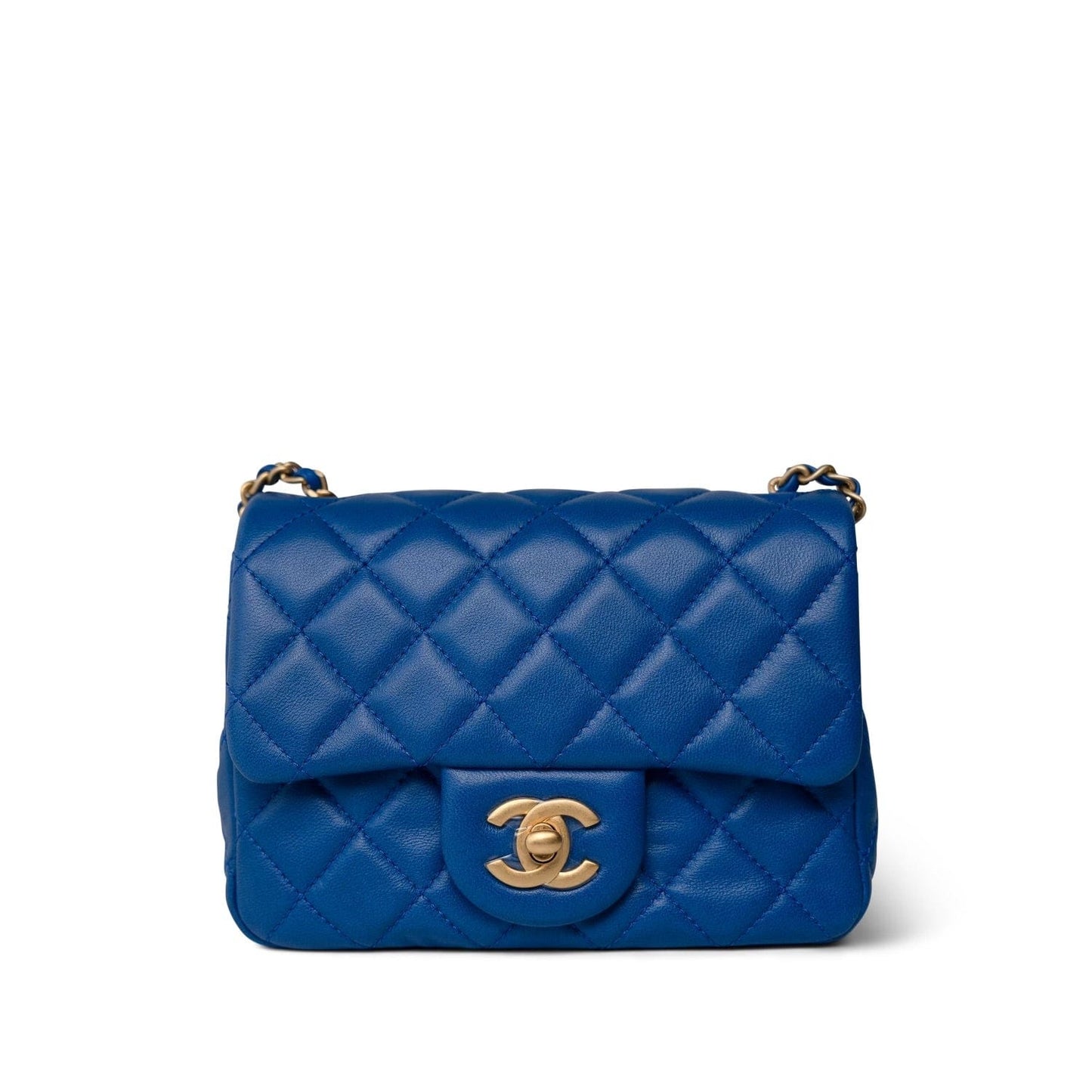 22B Blue Pearl Crush Mini Square Flap Aged Gold Hardware