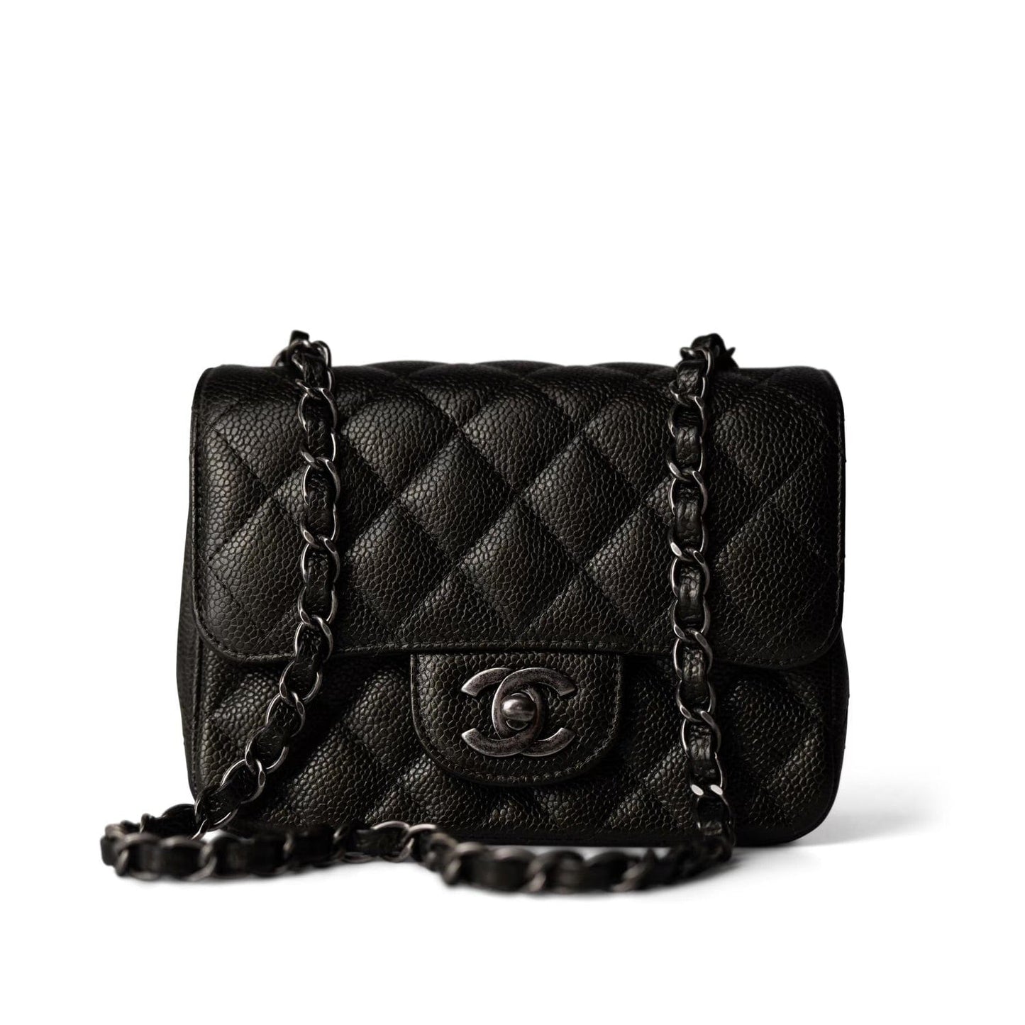 Black Caviar Quilted Mini Square Flap Ruthenium Hardware