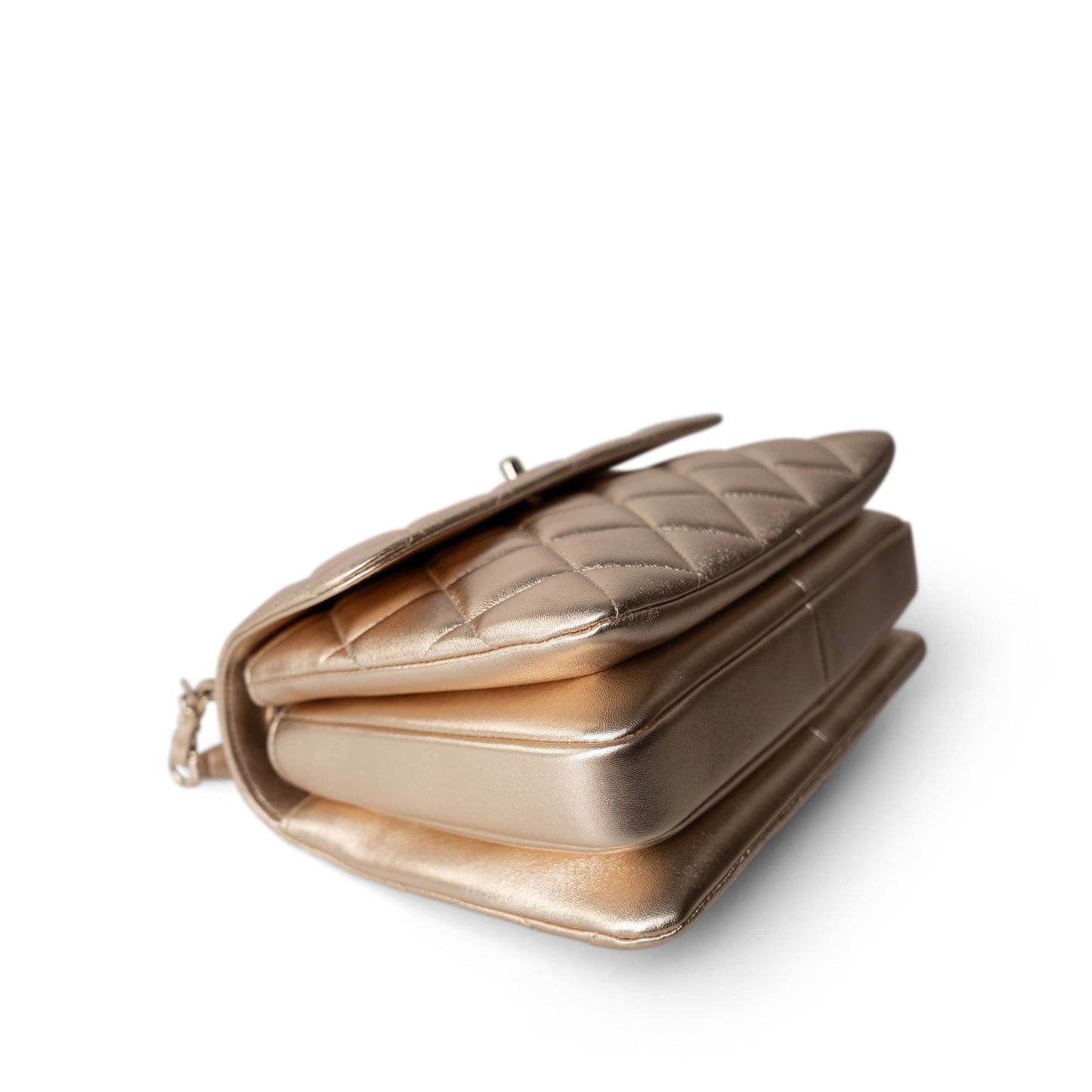 21S Gold Metallic Lambskin Quilted Trendy CC Small Light Gold Hardware