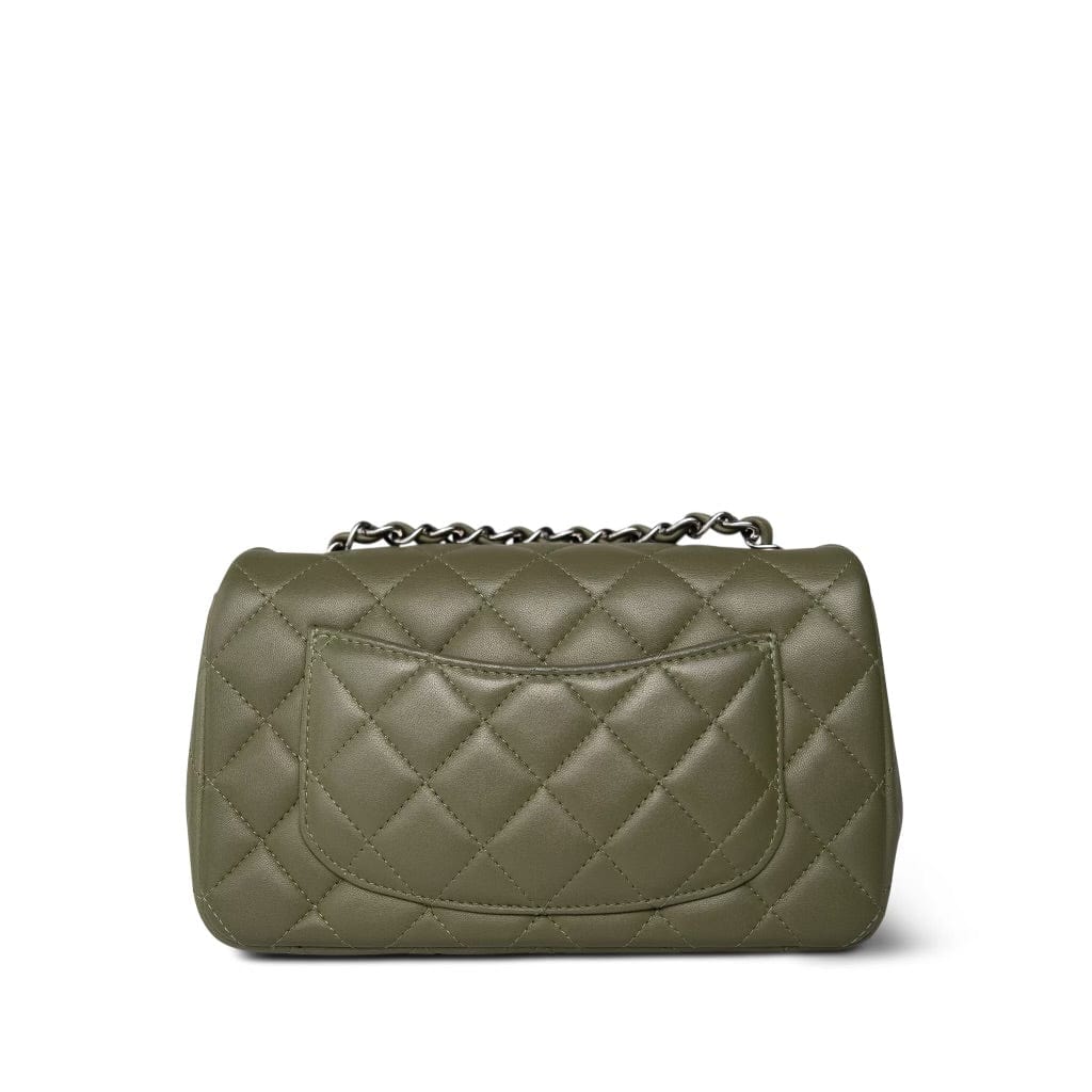 21B Dark Green Lambskin Quilted Mini Rectangular Flap Silver Hardware