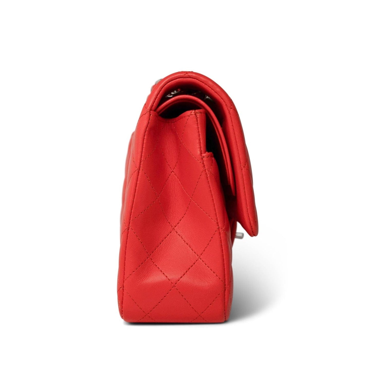 Red Lambskin Quilted Classic Flap Medium Silver Hardware