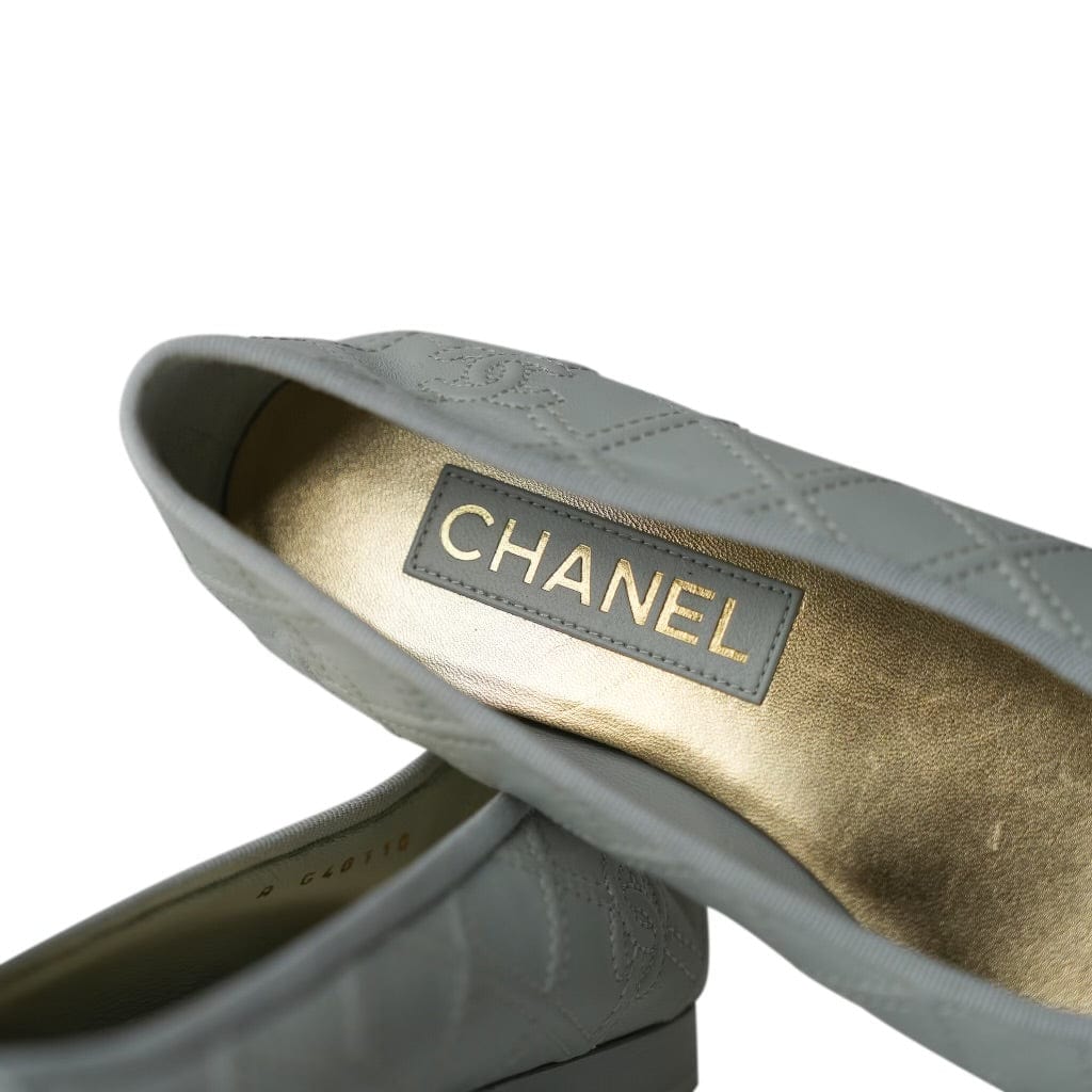 23S Light Blue Lambskin White Cap Toe Double Stitched CC Ballerina Flats Size 37