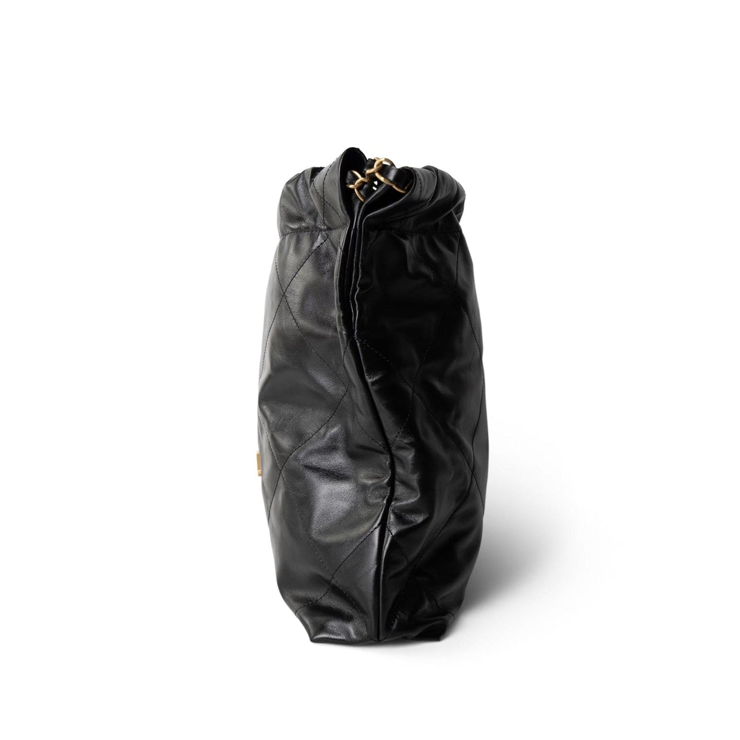 23A Black Calfskin Quilted 22 Hobo Bag Small Aged Gold Hardware