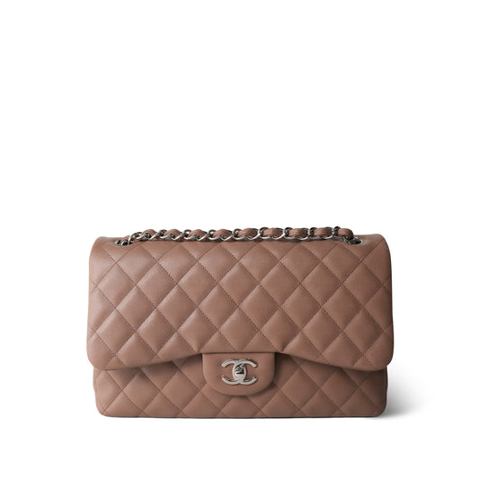 17B Dark Beige Caviar Quilted Classic Flap Jumbo Silver Hardware