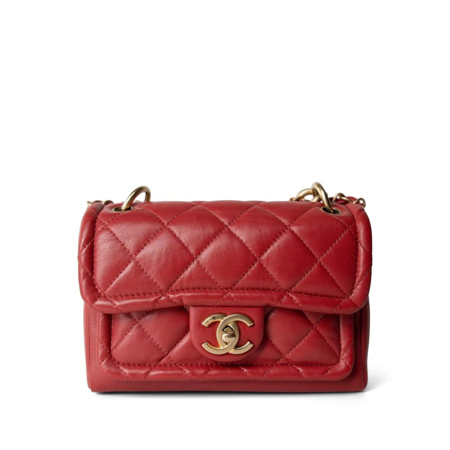 Red Lambskin Quilted Single Flap Chain Leather Link Bag