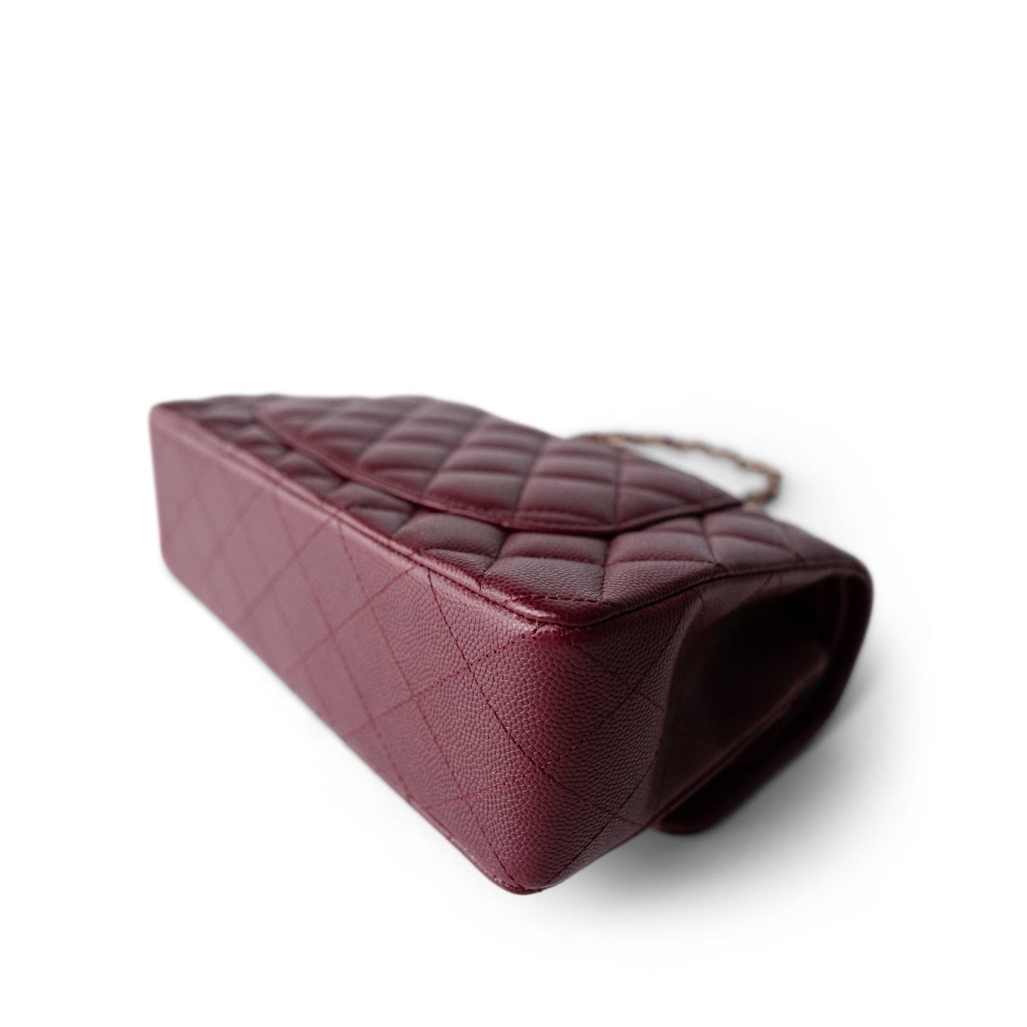 Wine/Burgundy Caviar Quilted Small Classic Double Flap LGHW