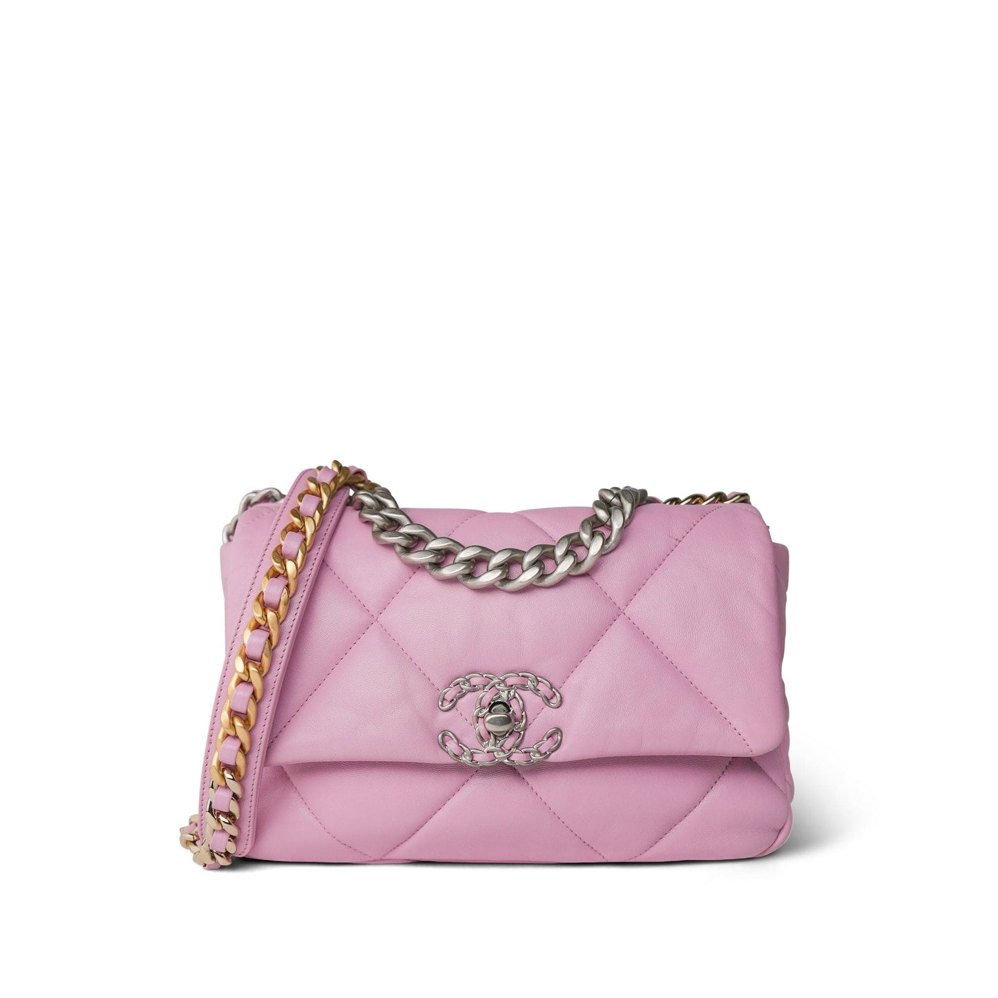 Light Pink Lambskin Quilted 19 Flap Small MHW