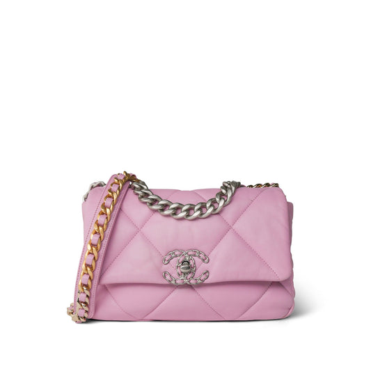 Light Pink Lambskin Quilted 19 Flap Small MHW