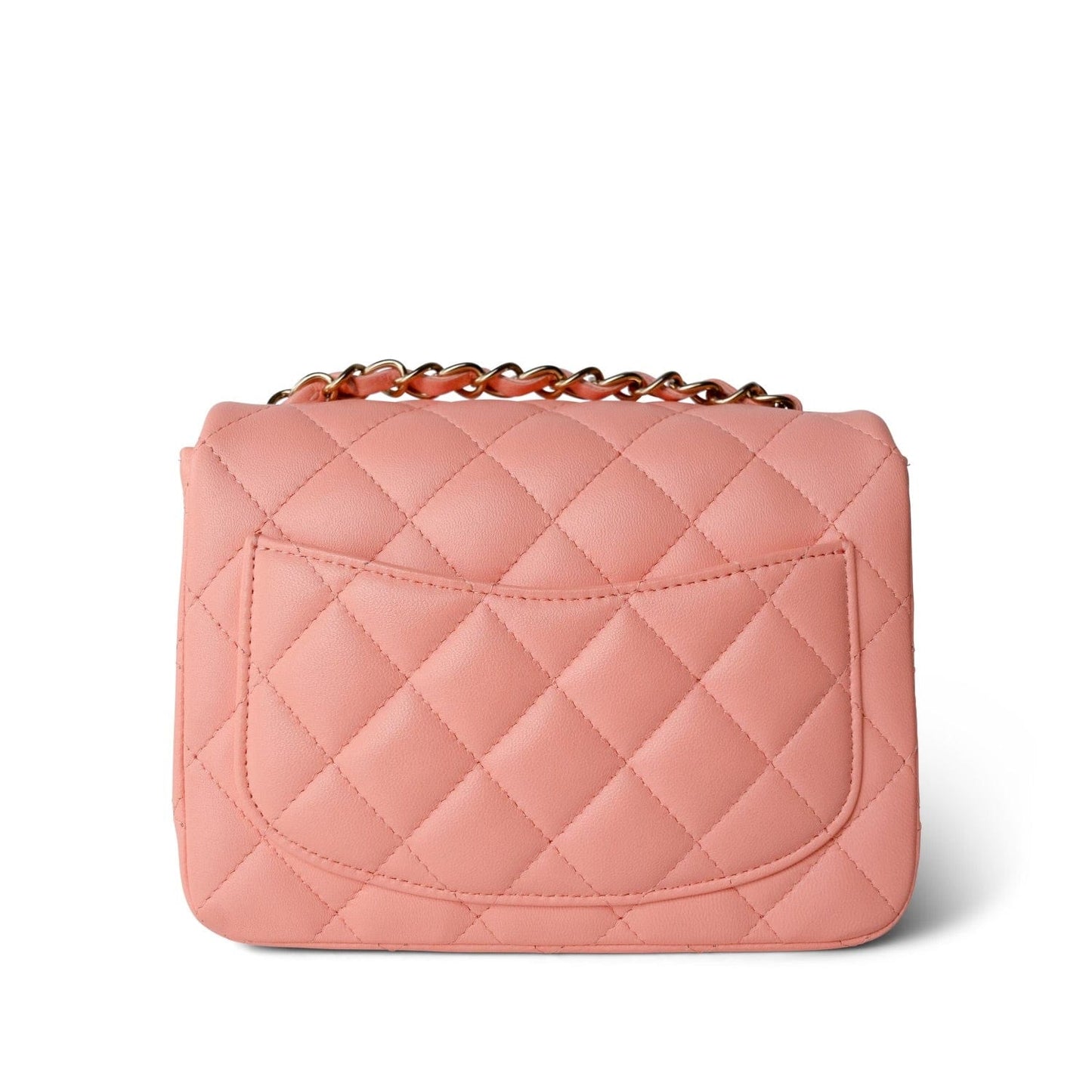 Peach Lambskin Quilted Mini Square Flap LGHW