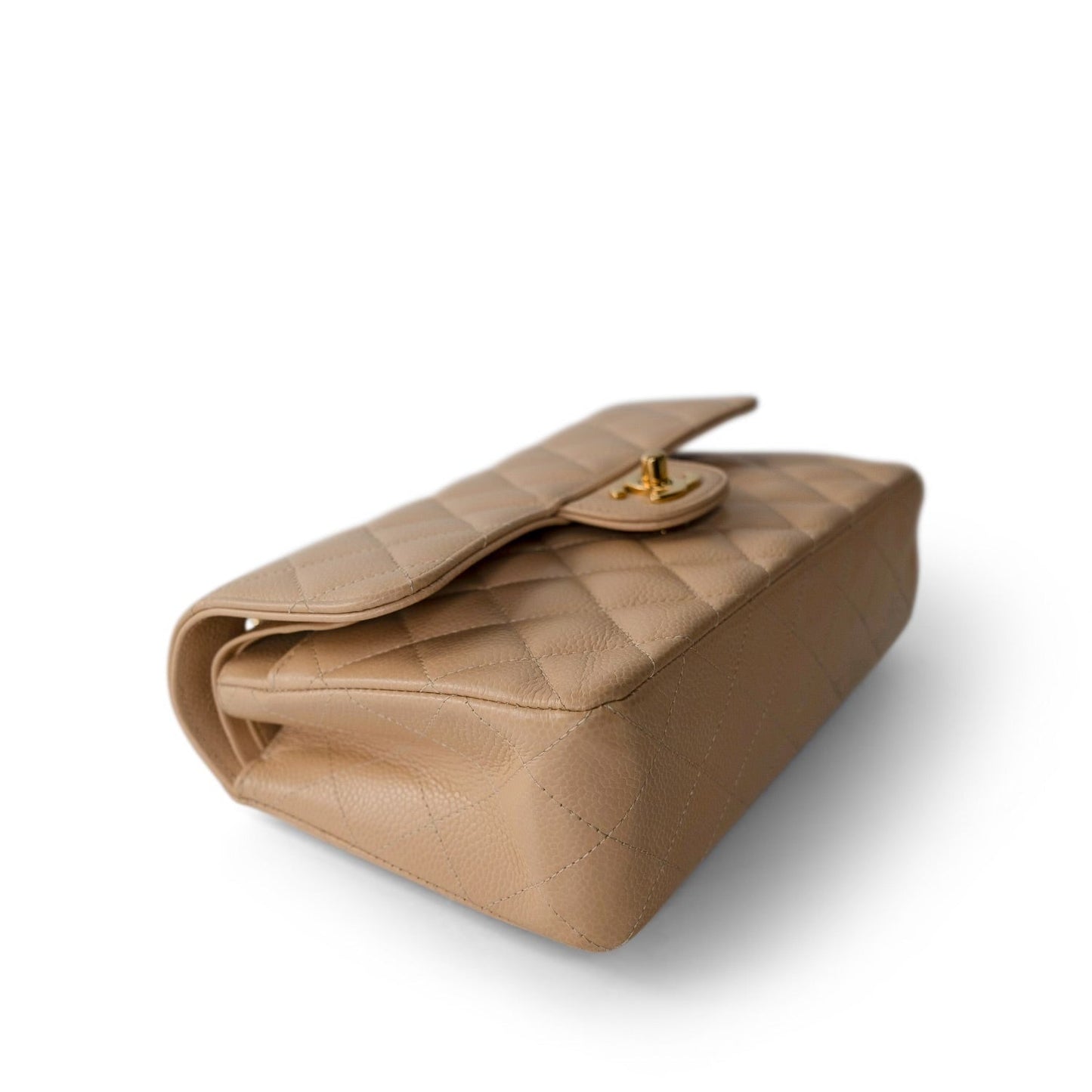 Beige Clair Caviar Quilted Small Classic Flap Gold Hardware