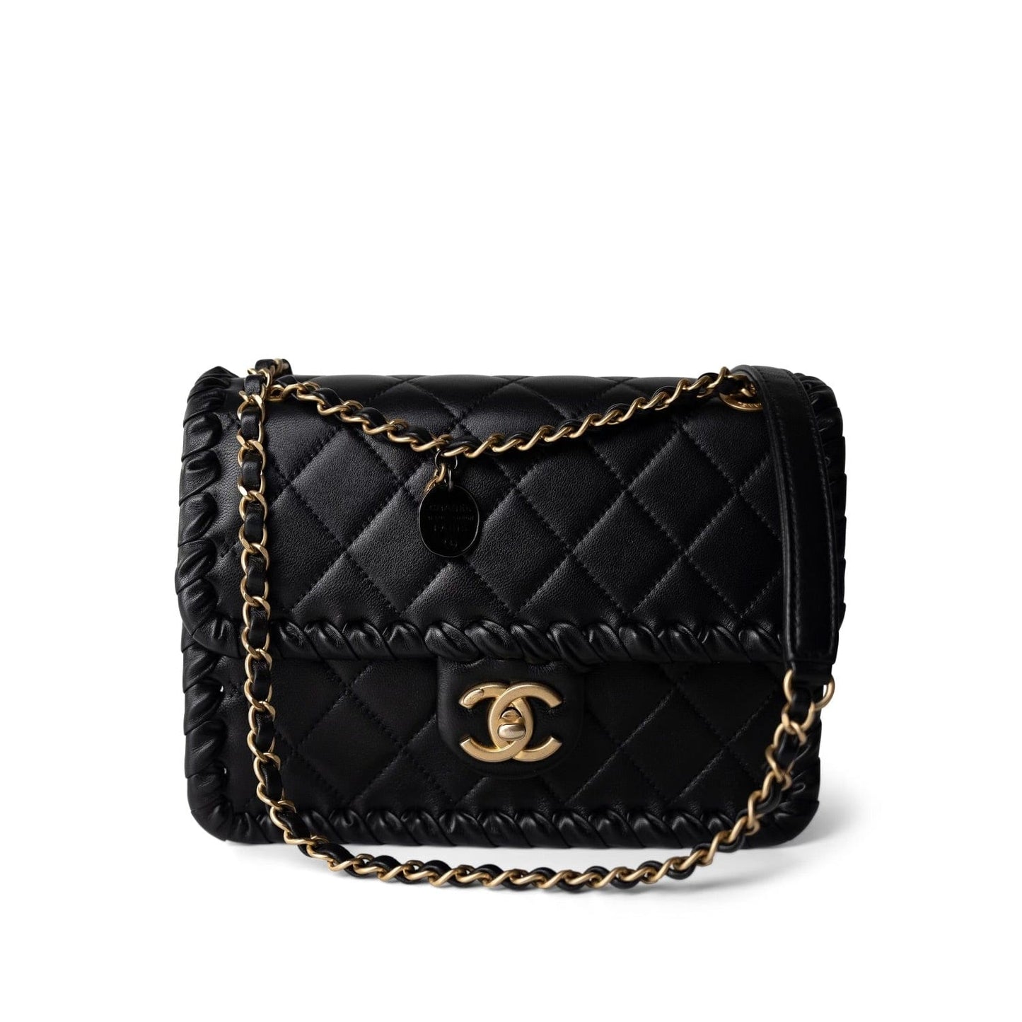 Black Calfskin Braided My Own Frame Flap Bag Aged GHW