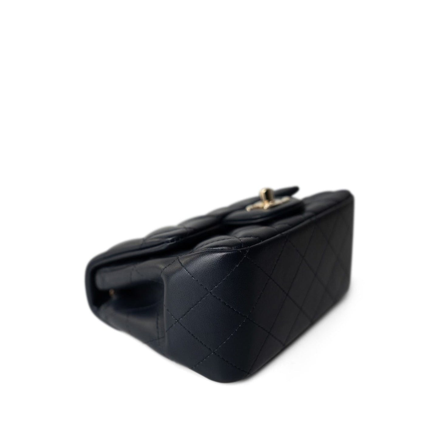 Navy Lambskin Quilted Mini Square Flap Bag LGHW