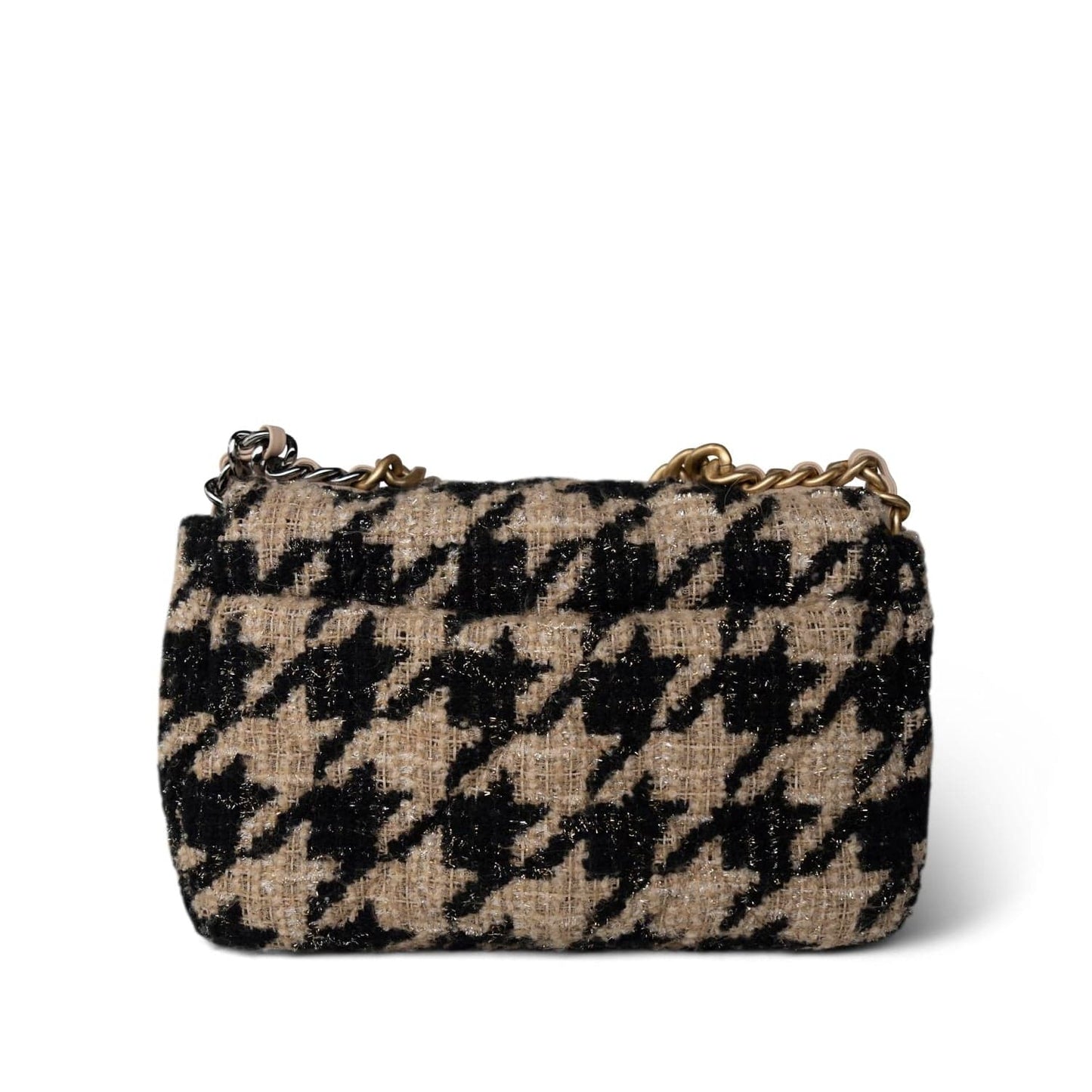 19K Beige/Black Tweed Quilted Houndstooth 19 Flap Small MHW