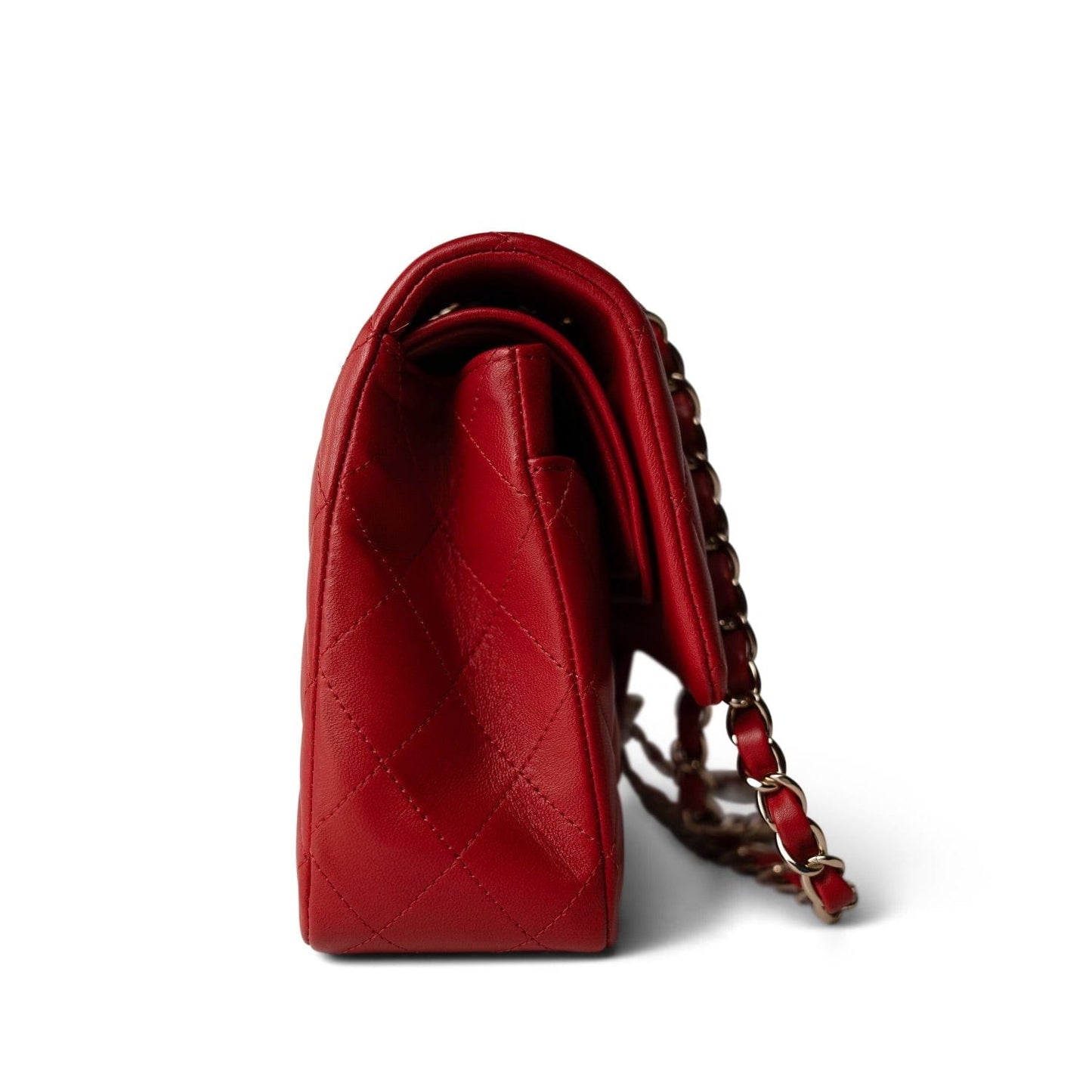 20S Red Lambskin Quilted Classic Flap Medium LGHW