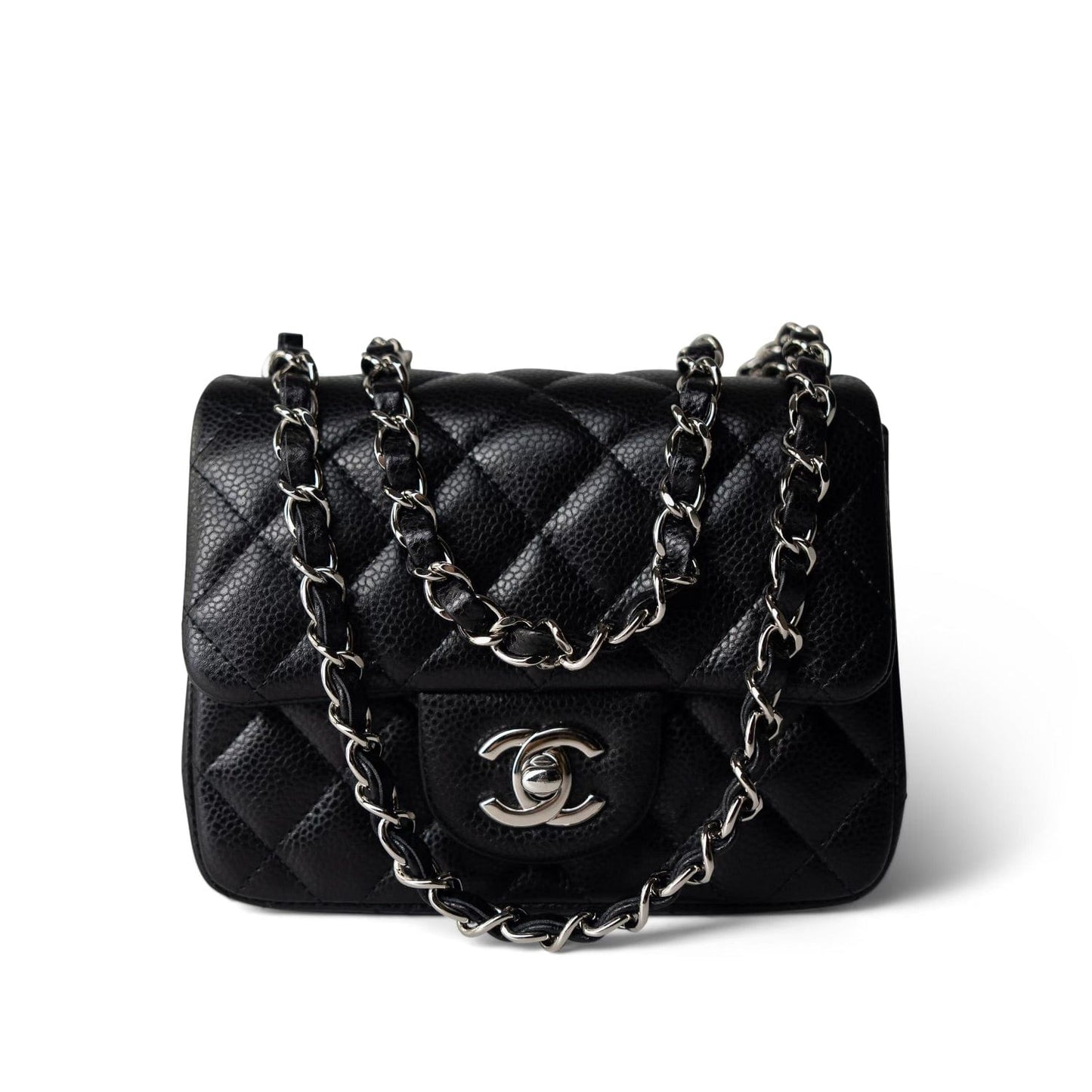 Black Caviar Quilted Mini Square Flap SHW