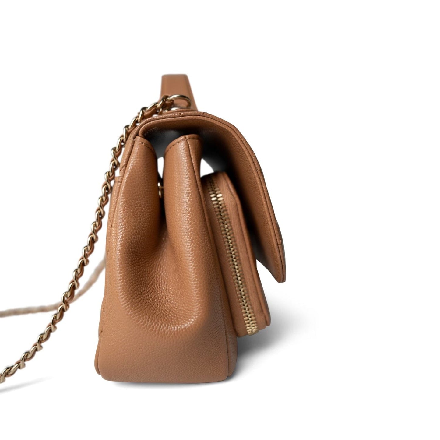 21P Caramel Beige Caviar Quilted Business Affinity Small Flap Light Gold Hardware