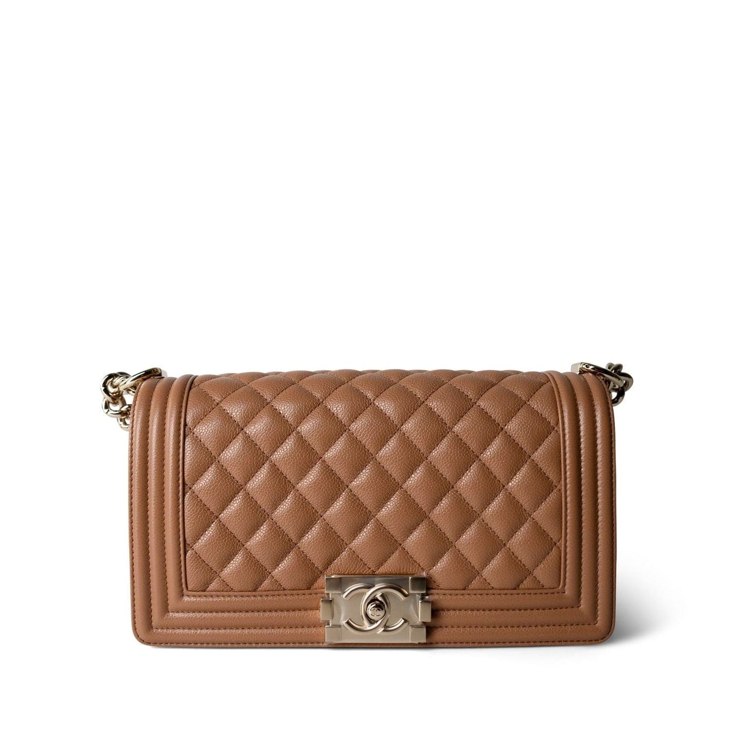 21K Caramel Caviar Quilted Boy Bag Medium Light Gold Hardware