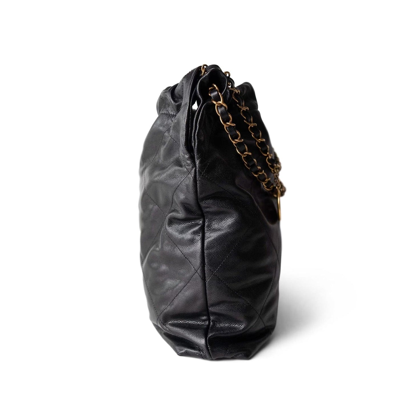 23K Black Caviar Quilted 22 Hobo Drawstring Bag Medium Aged Gold