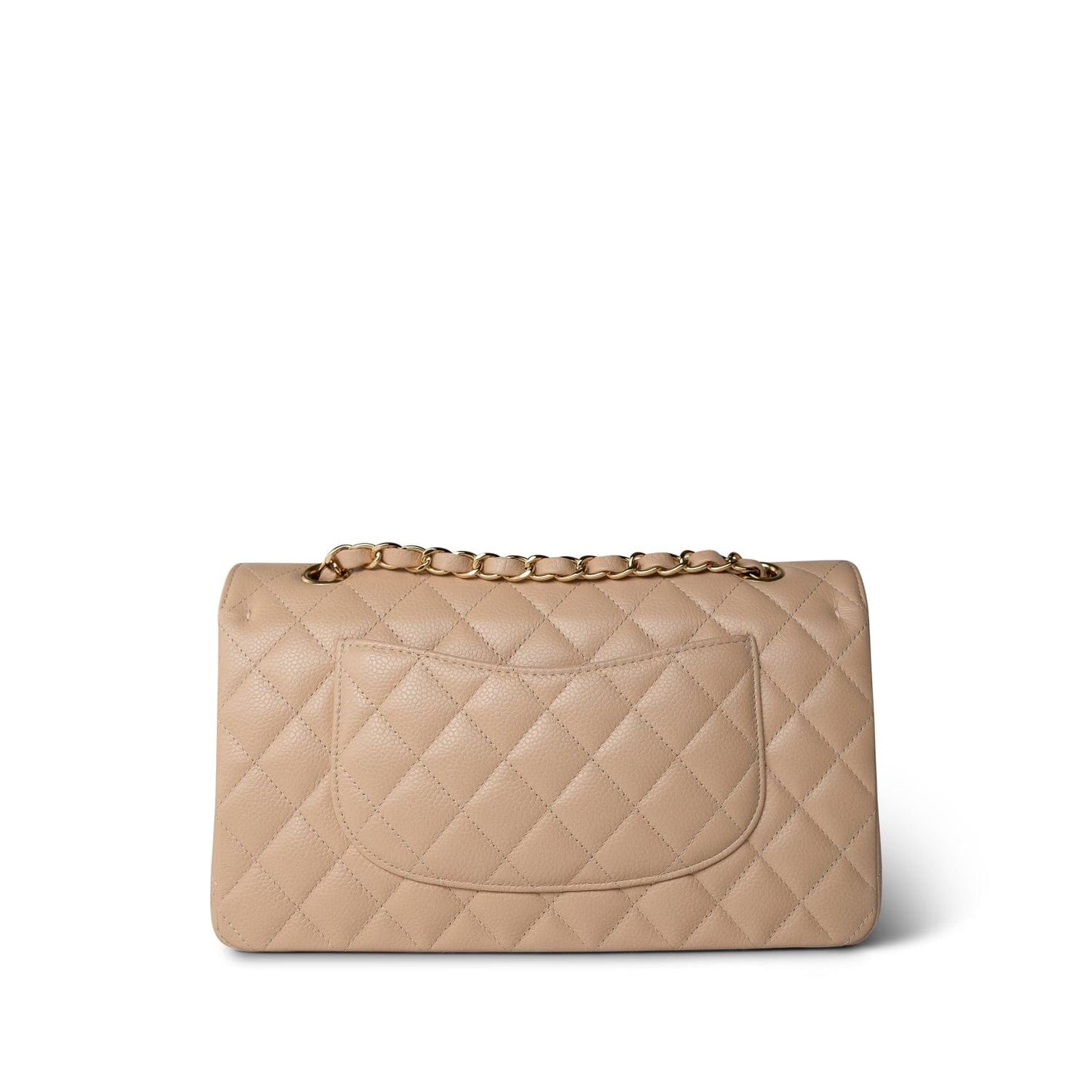 Beige Clair Caviar Quilted Classic Flap Medium Gold Hardware