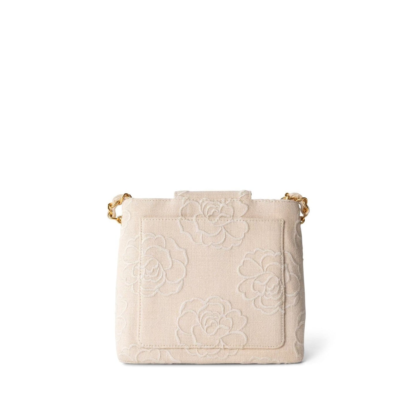 Ivory Canvas Camellia Bucket Bag Gold Hardware