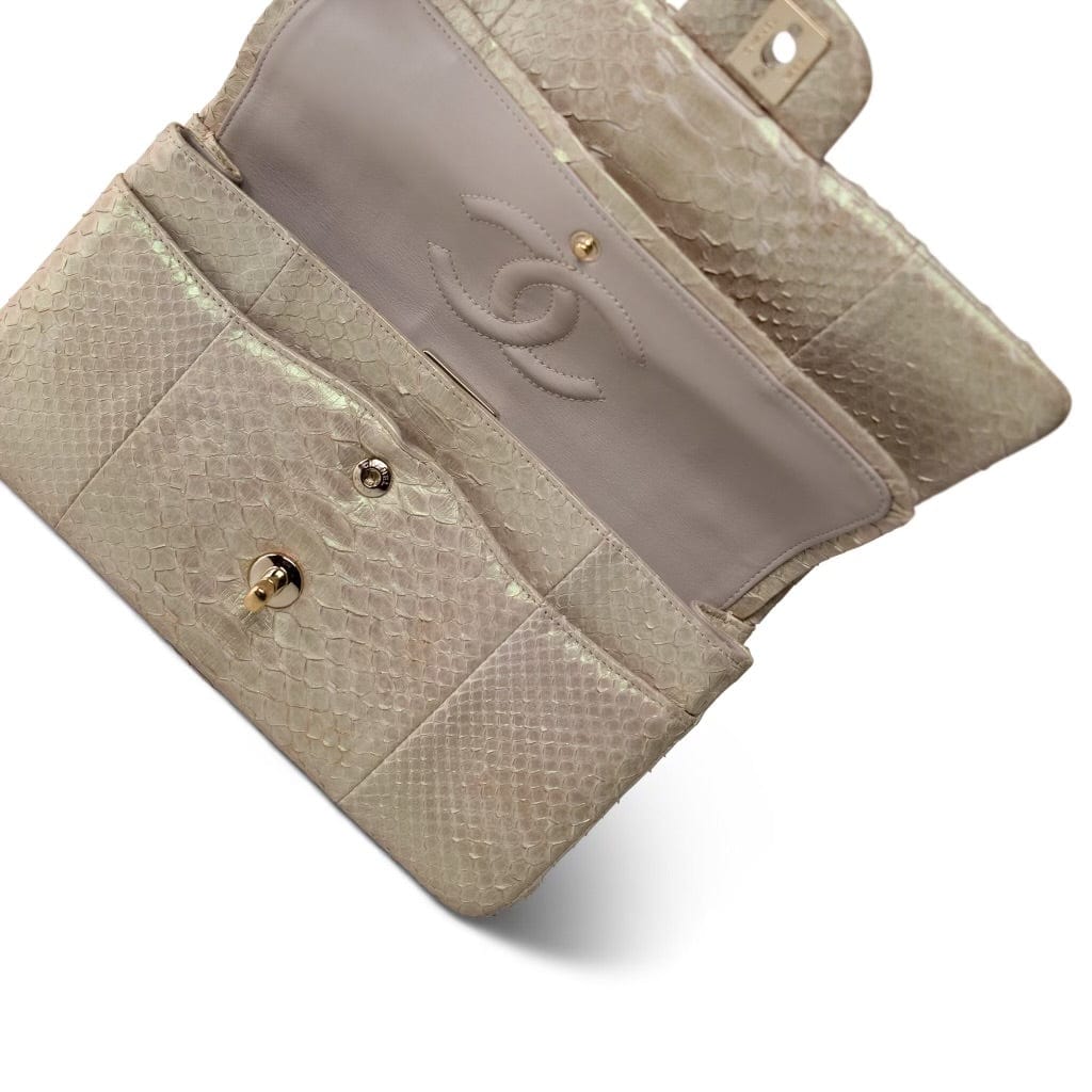 Iridescent Beige Python Classic Flap Medium LGHW