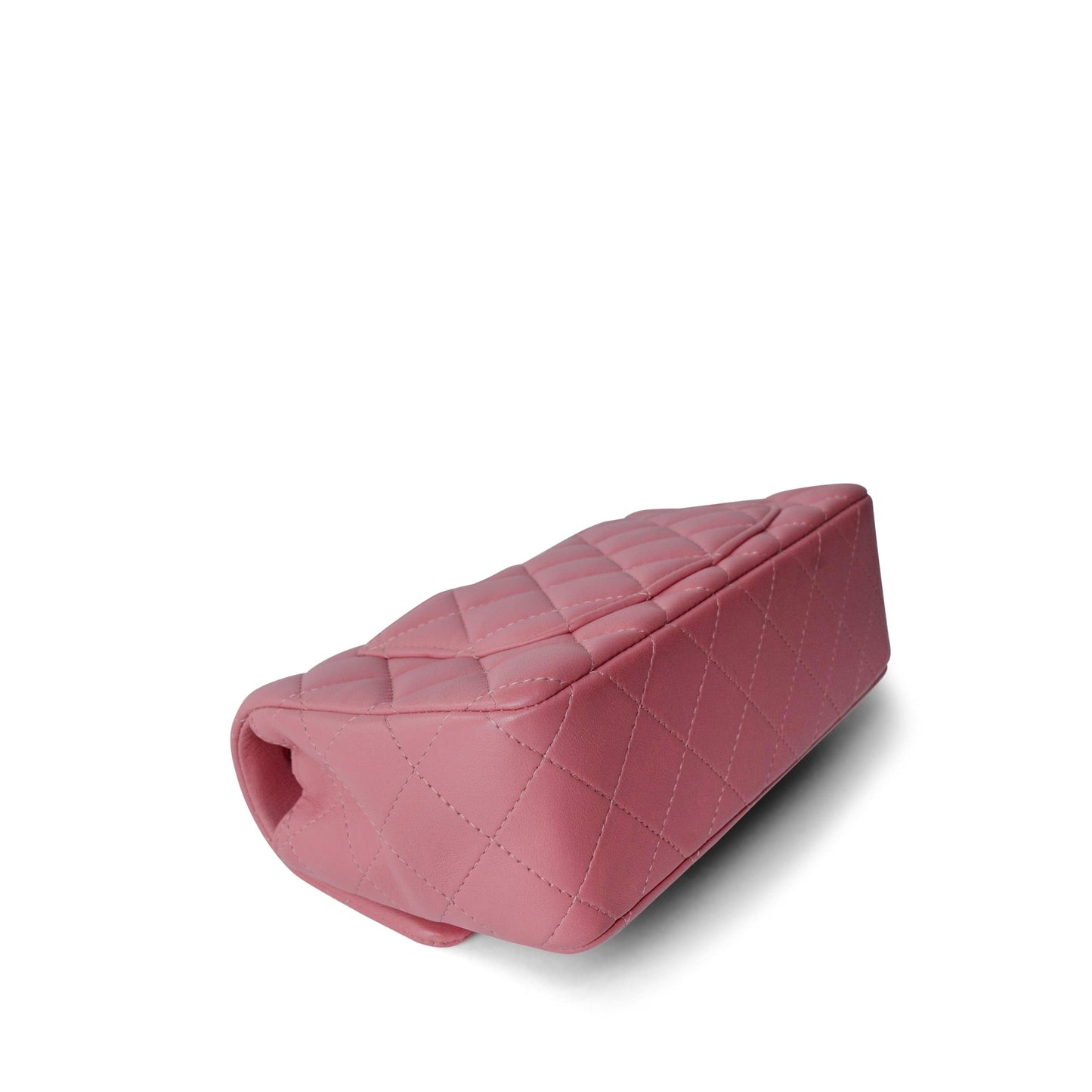 Pink/ Rose Nude Lambskin Quilted Mini Rectangular Flap Silver Hardware