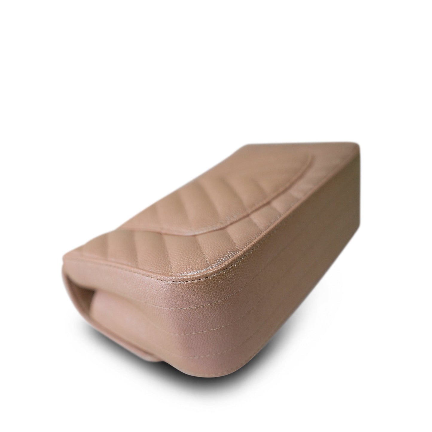 17B Rose Gold Iridescent Caviar Chevron Mini Rectangular Flap Silver Hardware