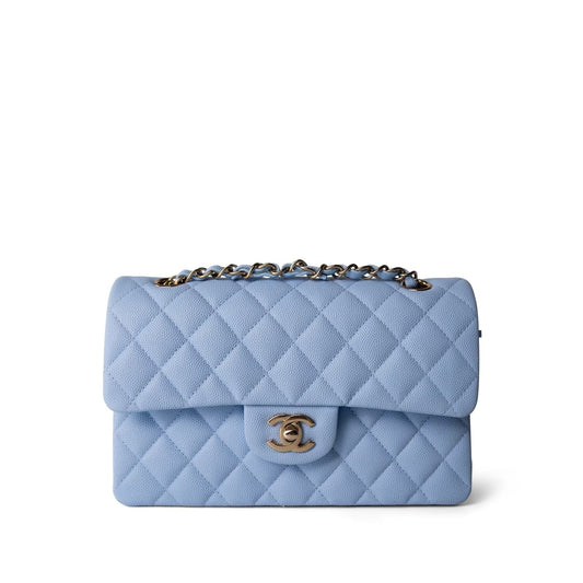 23P Light Blue Caviar Quilted Classic Flap Small Light Gold Hardware