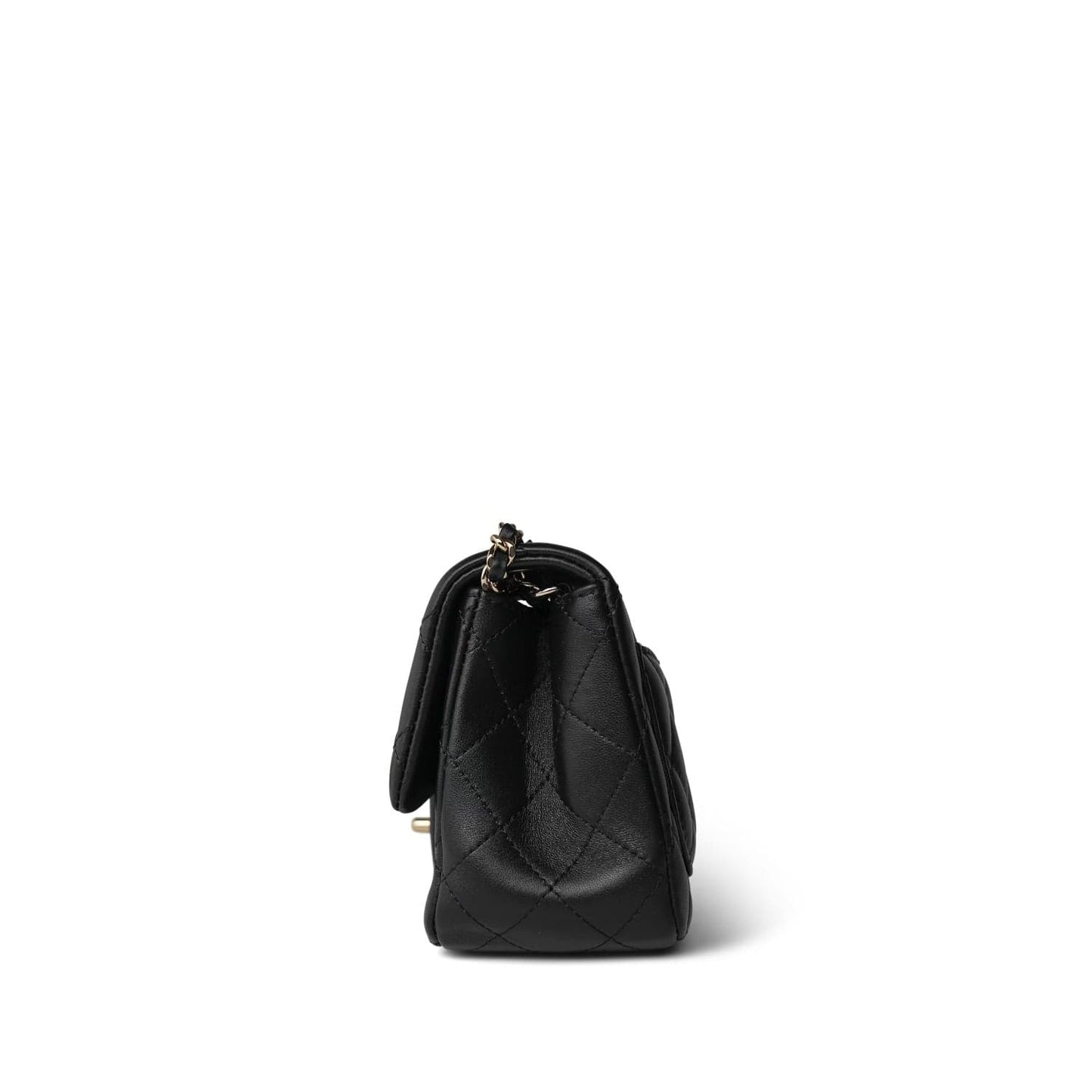 Black Lambskin Quilted Pearl Crush Mini Square Flap Light Gold Hardware