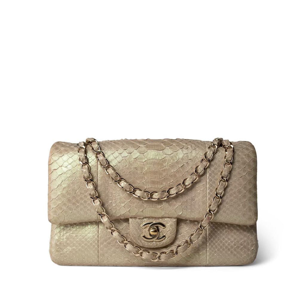 Iridescent Beige Python Classic Flap Medium LGHW
