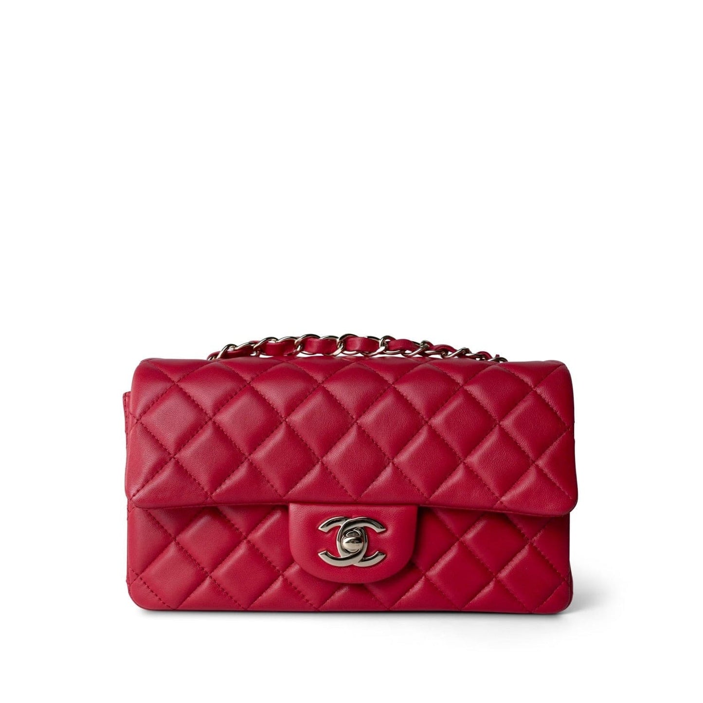 16C Red Lambskin Quilted Mini Rectangular Flap LGHW