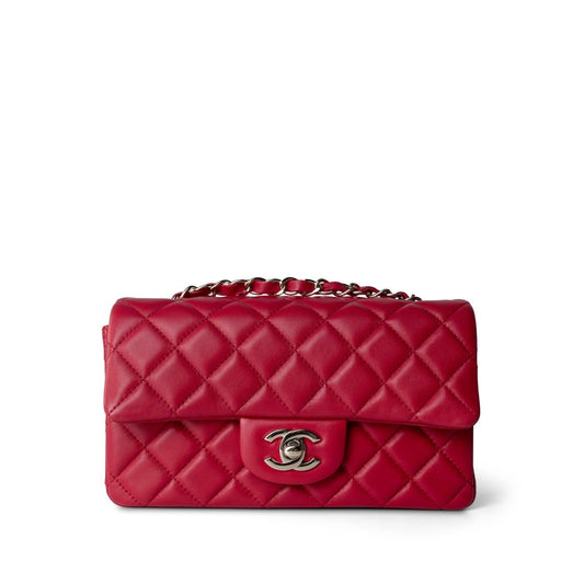 16C Red Lambskin Quilted Mini Rectangular Flap LGHW