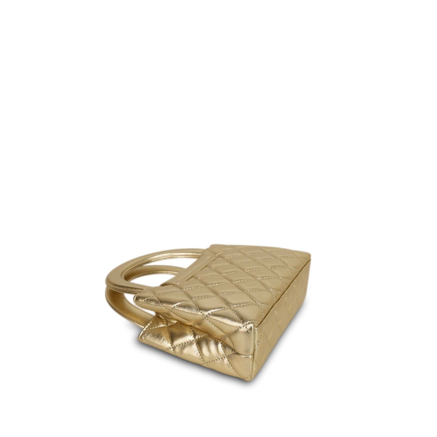 Metallic Gold Aged Calfskin Quilted Nano Kelly Shopper AGHW