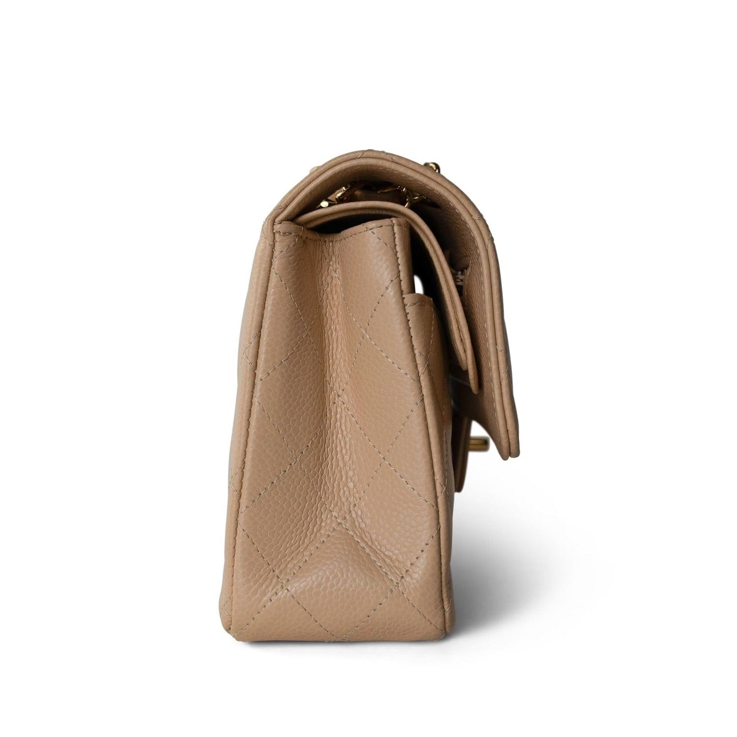 Beige Clair Caviar Quilted Small Classic Flap Gold Hardware