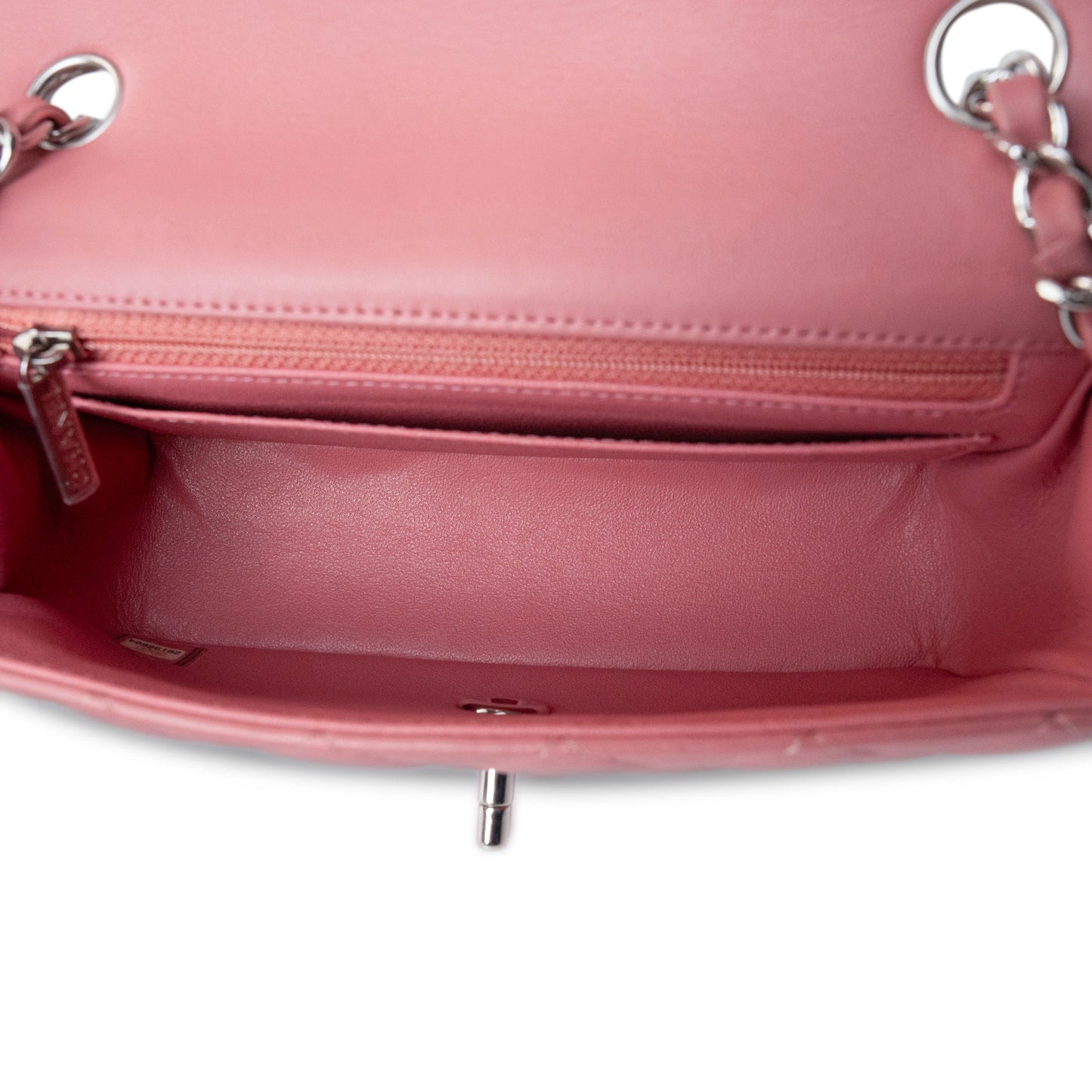 Pink/ Rose Nude Lambskin Quilted Mini Rectangular Flap Silver Hardware