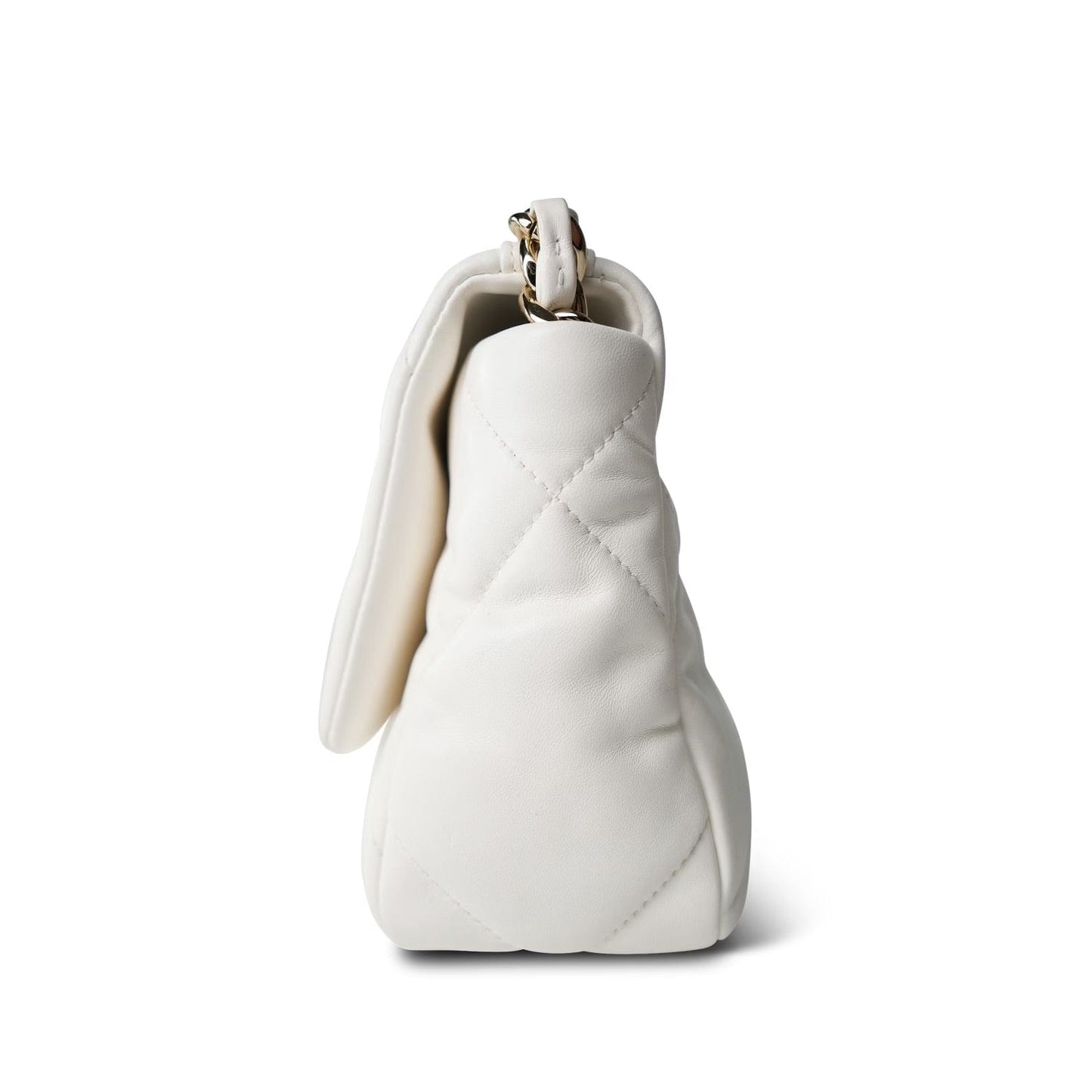 22S White Lambskin Quilted 19 Flap Small Mixed Hardware