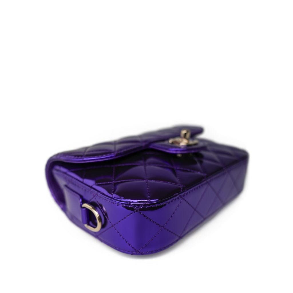 24c Shiny Purple Calfskin Quilted Flap Bag & Star Coin Purse