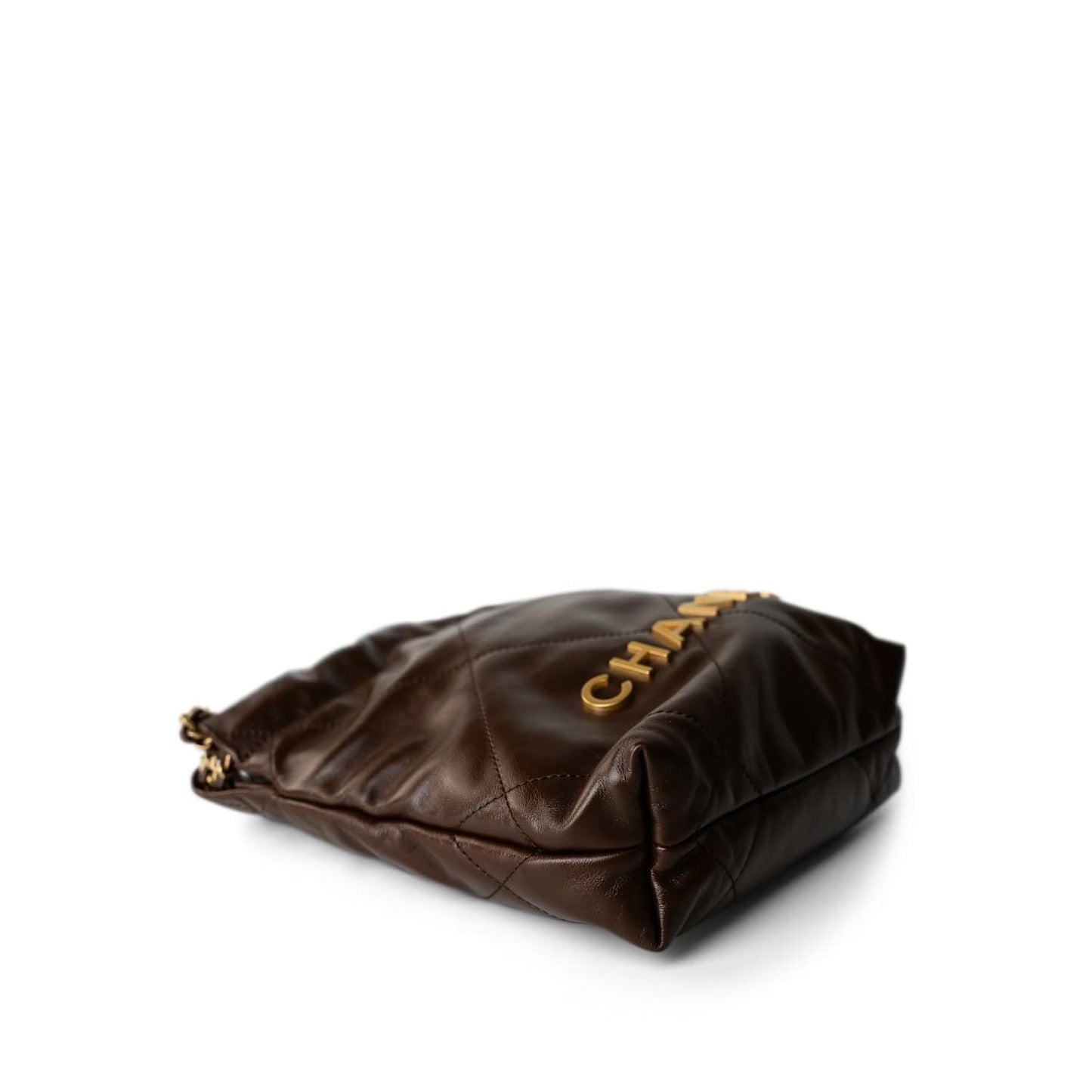 23A Brown Calfskin Quilted Mini 22 Bag Antique Gold Hardware