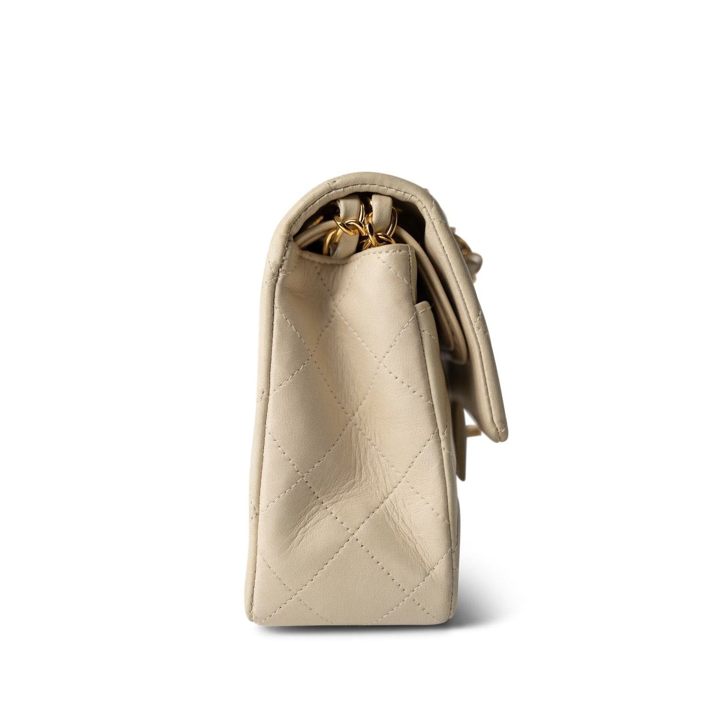 Ivory Lambskin Quilted Classic Flap Small GHW