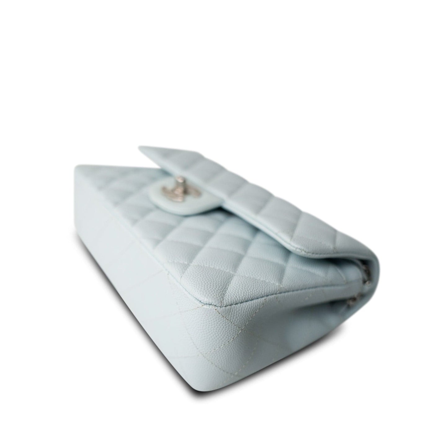 Light Blue Caviar Quilted Classic Flap Small Silver Hardware